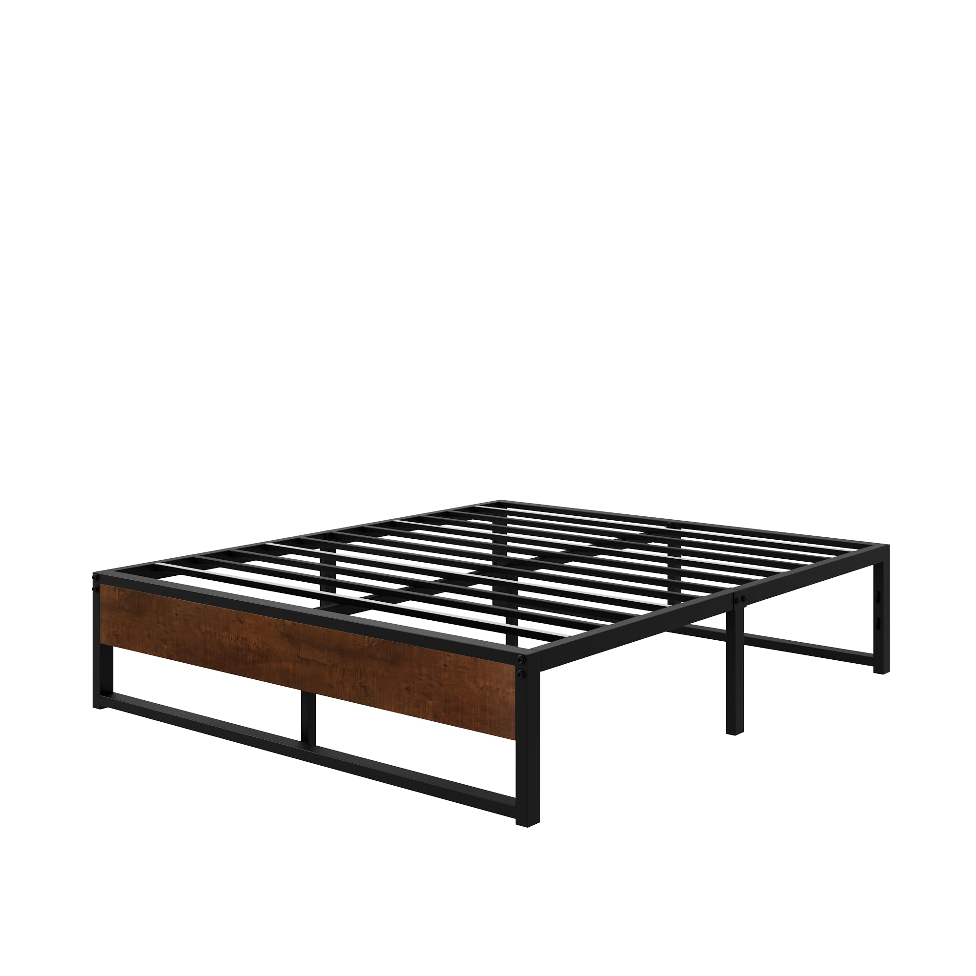 Rustic Wood Queen Size Metal Platform Bed Frame - 14