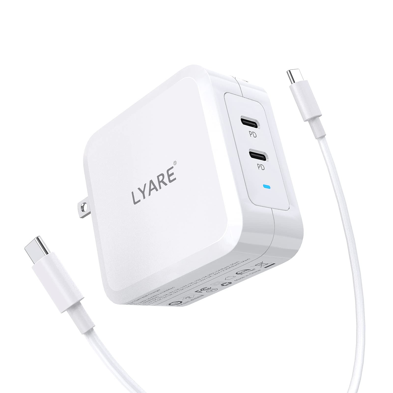 100W USB C Fast Charger with GaN Technology - Dual PD 3.0 Type C Ports Wall Charger & Cable - Compatible with MacBook Pro/Air, iPad Pro, iPhone 12 Pro, Nintendo Switch - Perfect for Home, Office & Travel Charging Needs