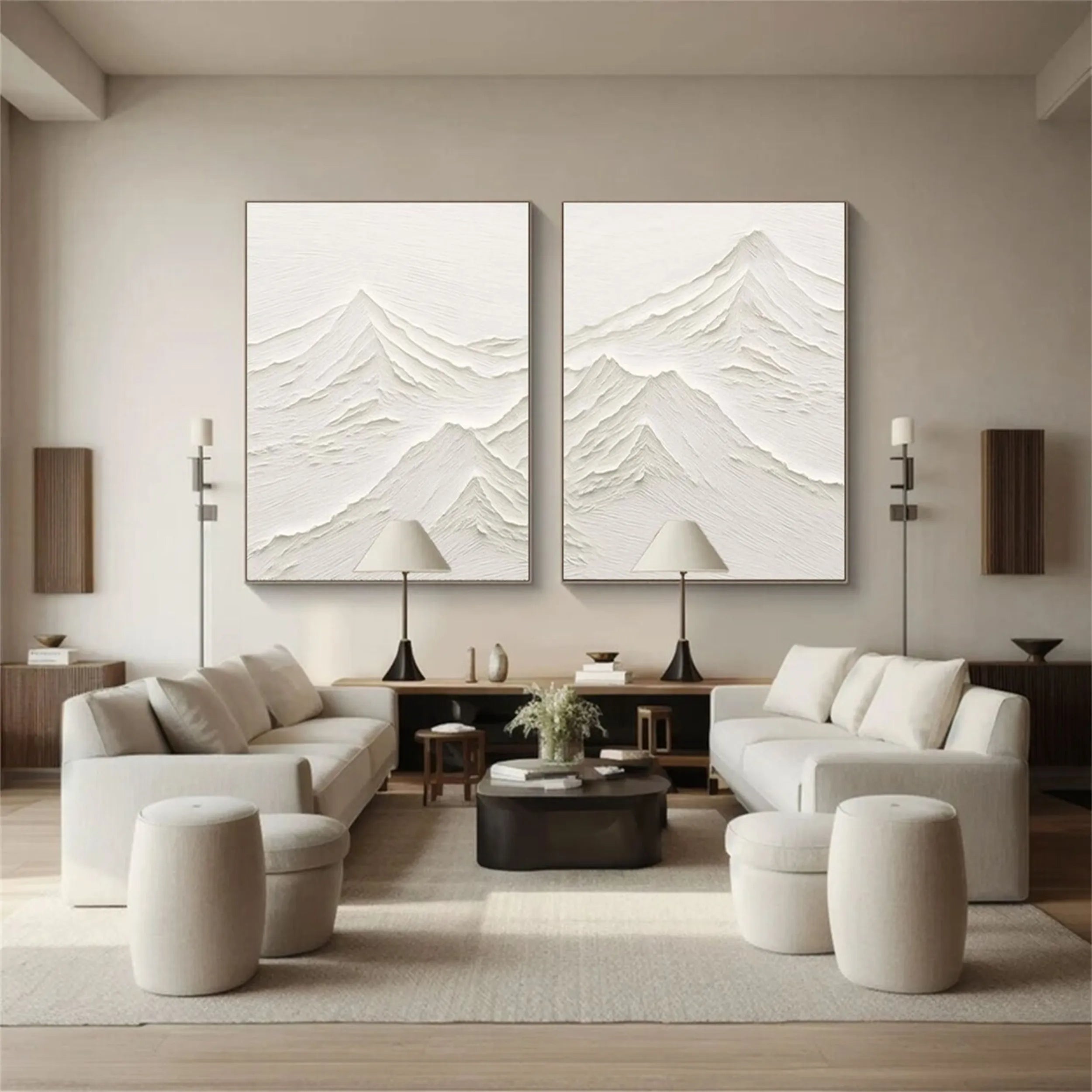 Minimalist Textured Plaster Art Paintings - Set of 2 Modern Wall Decor for Living Room & Bedroom | Abstract Home Artwork #MM265