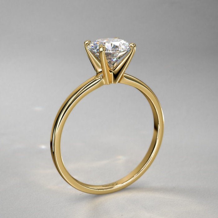 14K Solid Gold Diamond Engagement Ring - 0.25ct Round Natural Diamond (SI1/2, H Color) with 4-Prong Vee Setting, Size 6.5/7 - Perfect for Proposals, Anniversaries & Wedding Bands