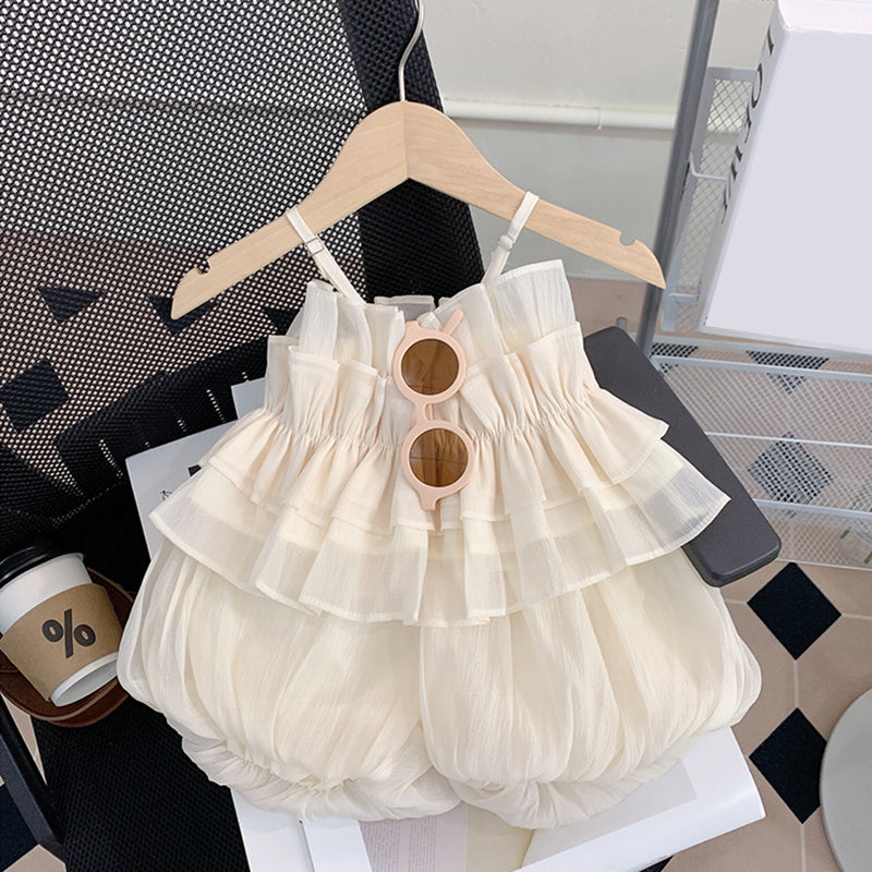 Adorable Baby Girl Mesh Suspenders & Puffy Shorts 2-Piece Outfit Set - Perfect for Photoshoots, Parties & Casual Playdates