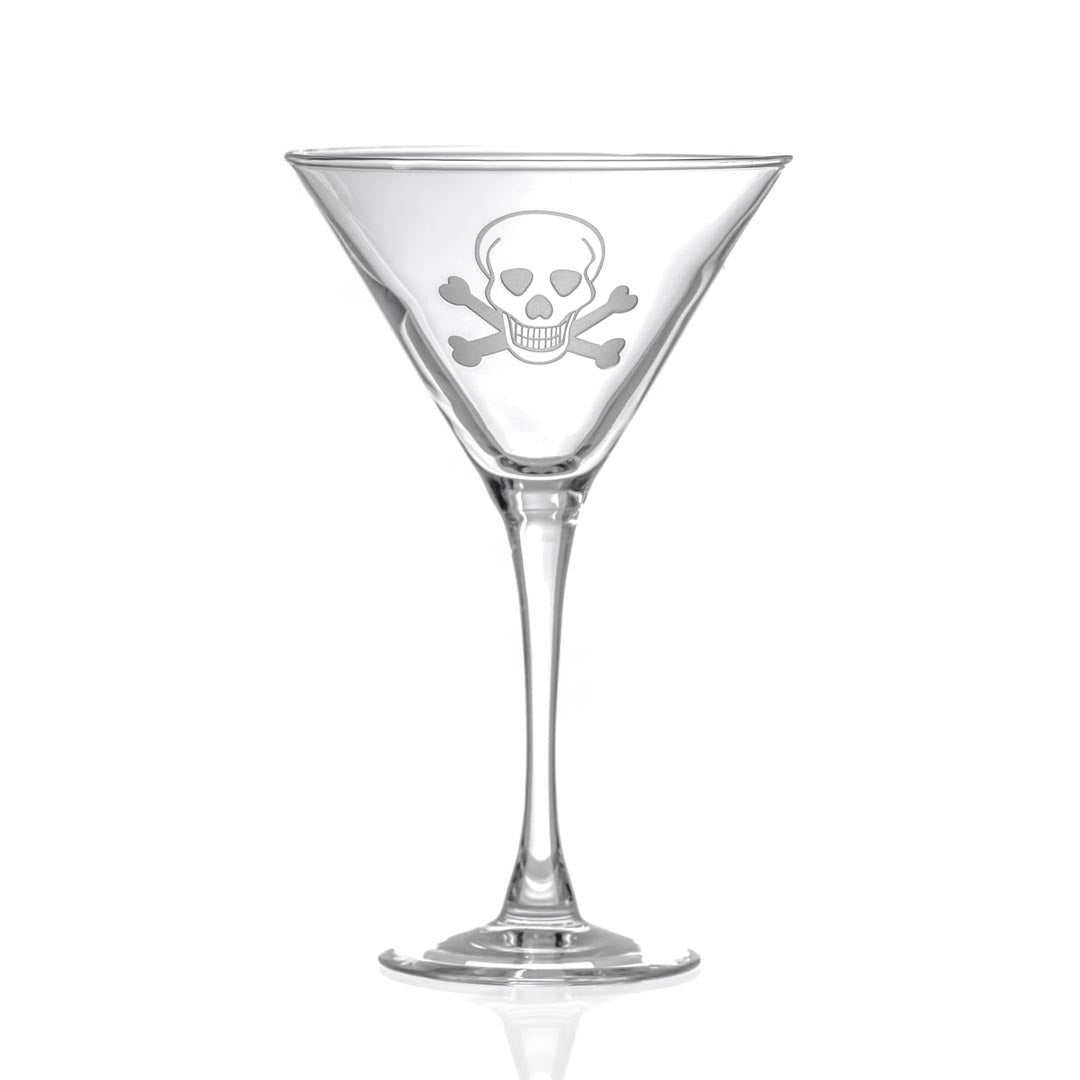 Skull and Crossbones 10oz Martini Cocktail Glass Set - 12 Pack | Halloween Party, Gothic Barware, Themed Drinkware for Home Bars & Special Events