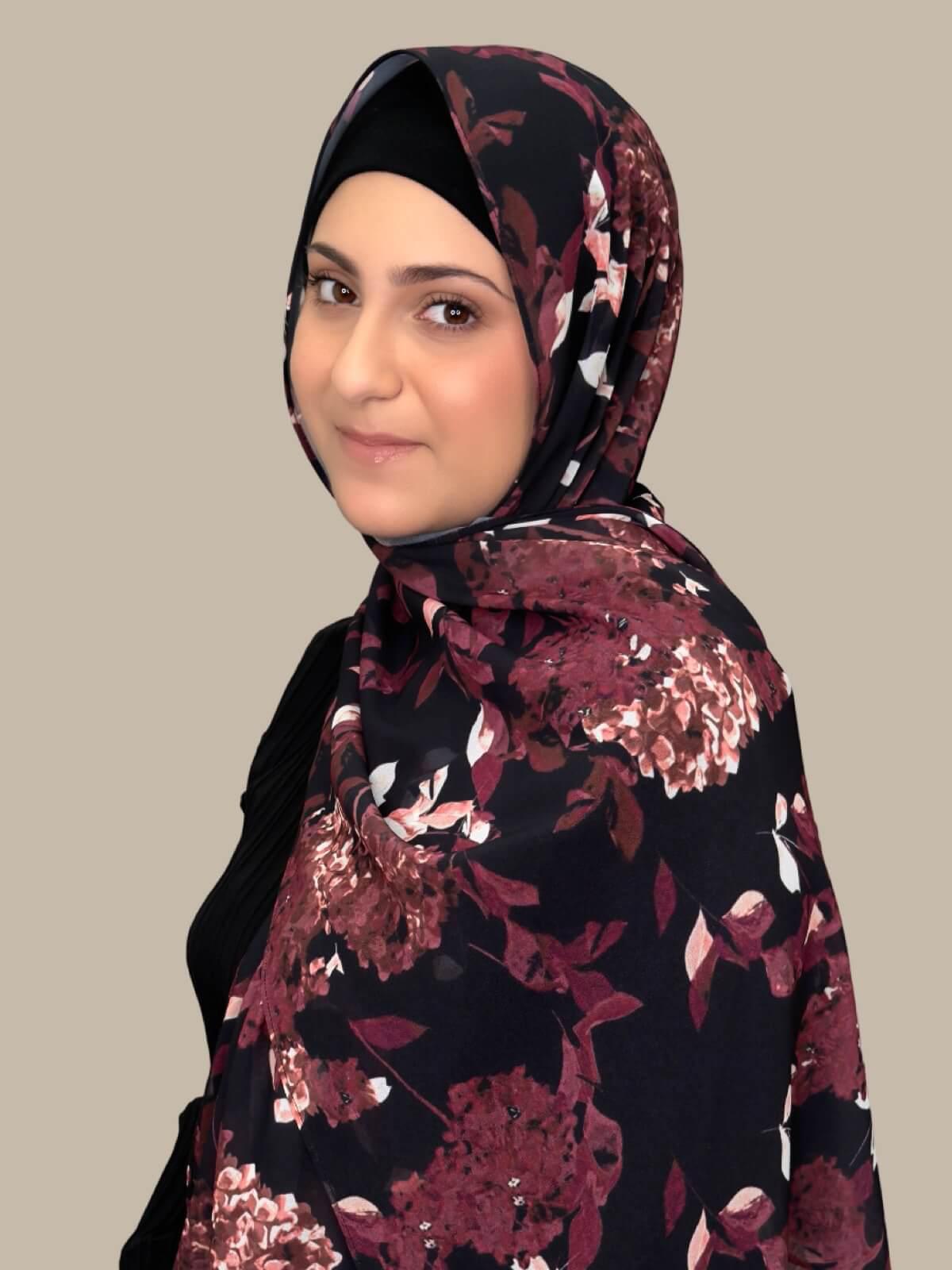 Stylish Printed Chiffon Hijab for Women - Wild Orchid Floral Design | Perfect for Daily Wear, Prayer & Special Occasions