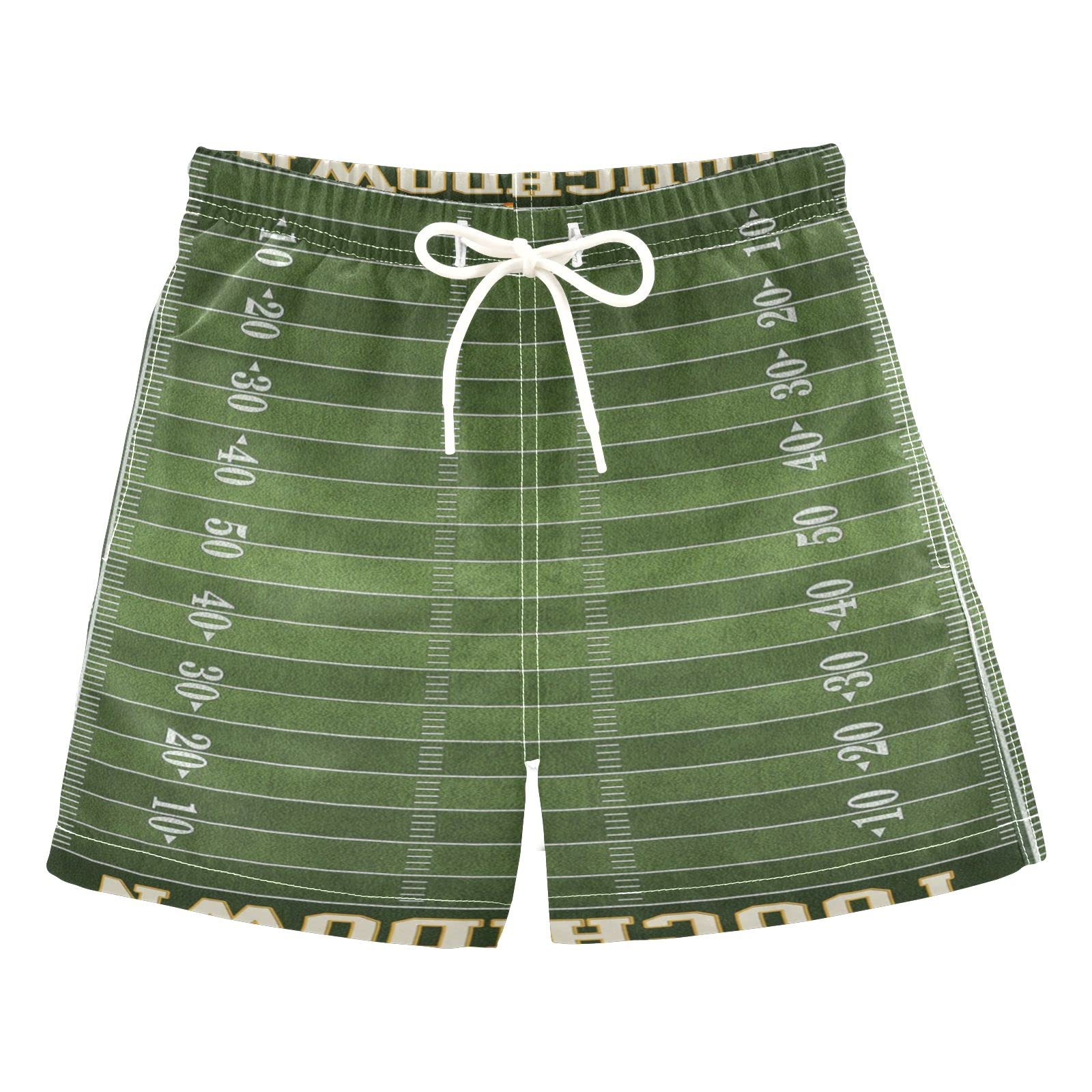 AMICHIC Boys' Quick-Dry Swim Trunks for Toddlers & Kids 2-8 Years - Football Field Design Bathing Suits for Pool, Beach & Water Play