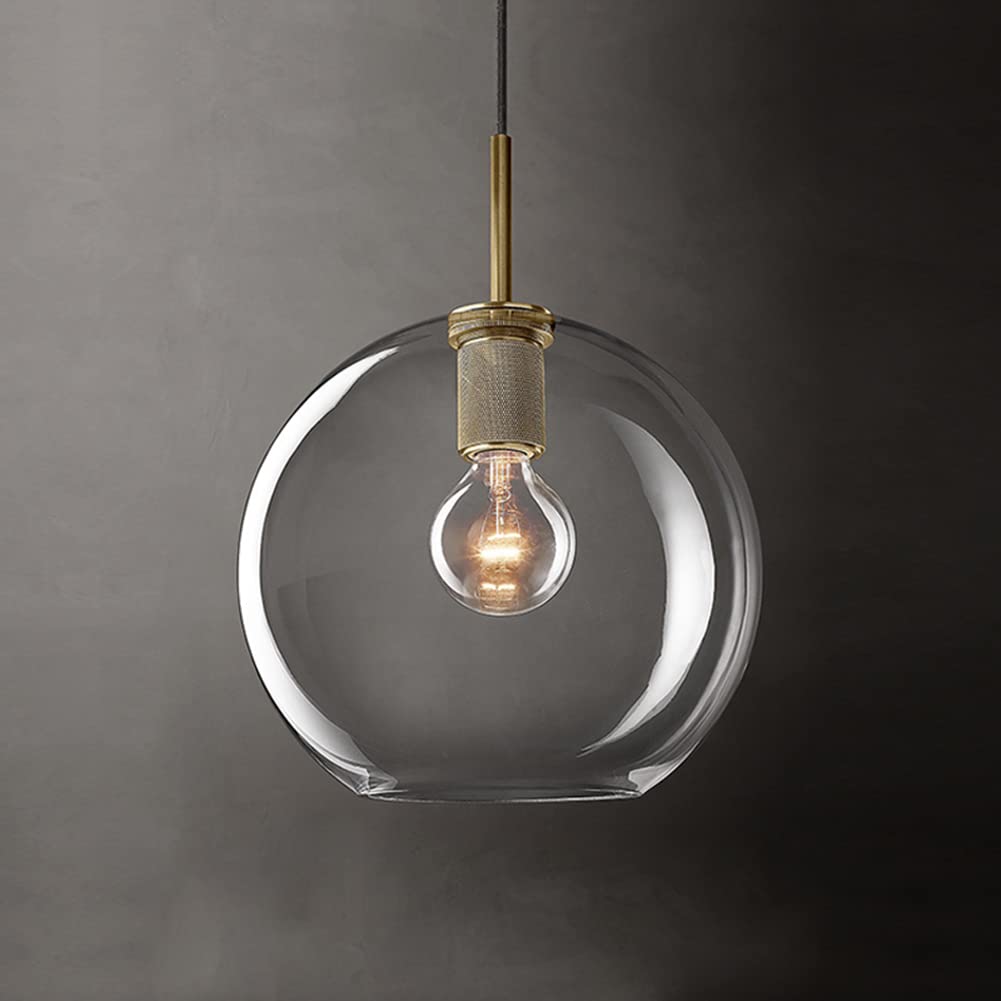 Brass Globe Pendant Light Fixture - Industrial Clear Glass Mini Hanging Light with Gold Glass Ball Shade | Perfect for Kitchen Island, Dining Room & Bedroom Lighting