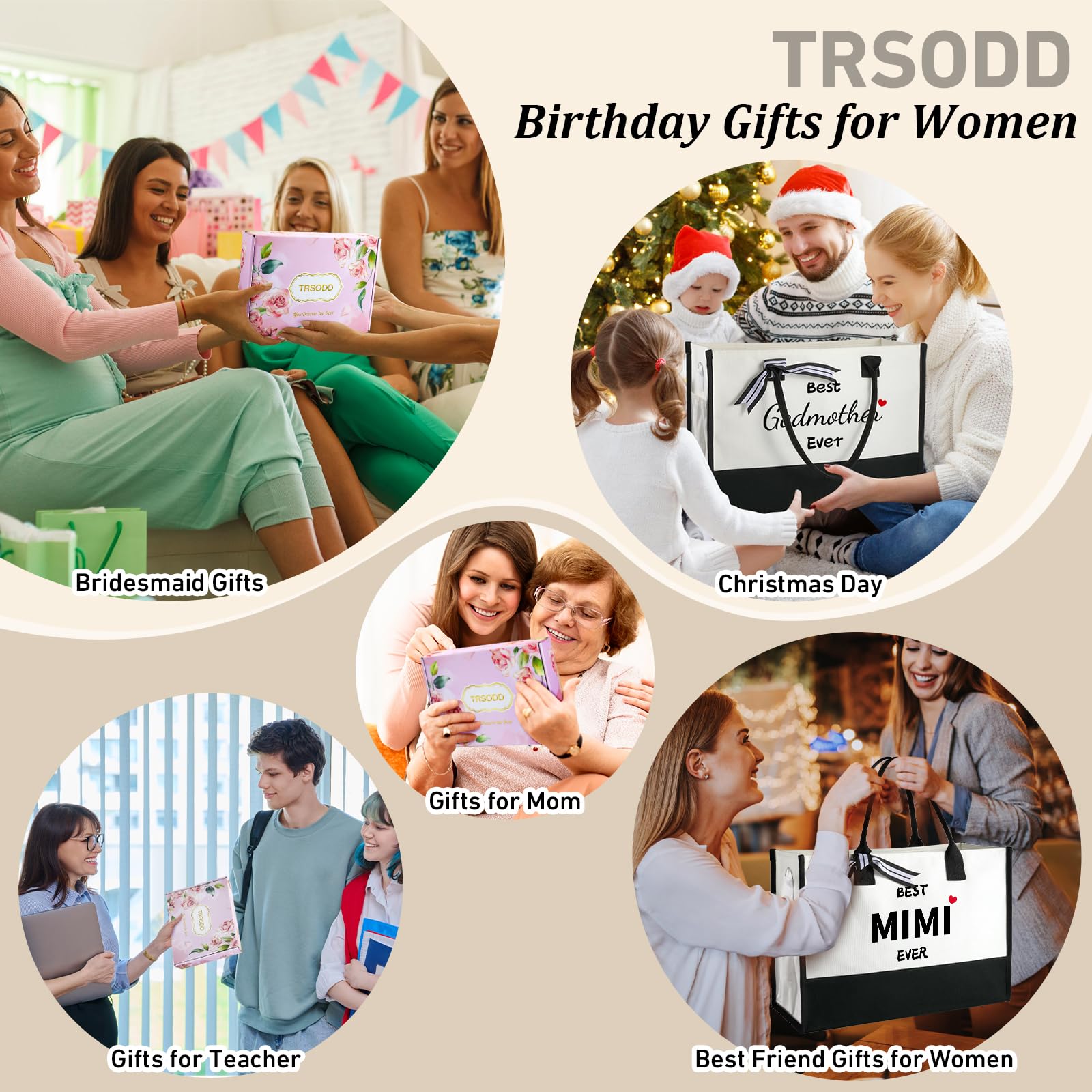TRSODD Best Friend Birthday Gifts for Women - Personalized Canvas Tote Bag with Zipper Pocket & Shoulder Strap | Unique Sister Christmas Gift Ideas | Perfect for Beach Trips, Overnight Stays & Makeup Storage | Includes Gift Box & Card