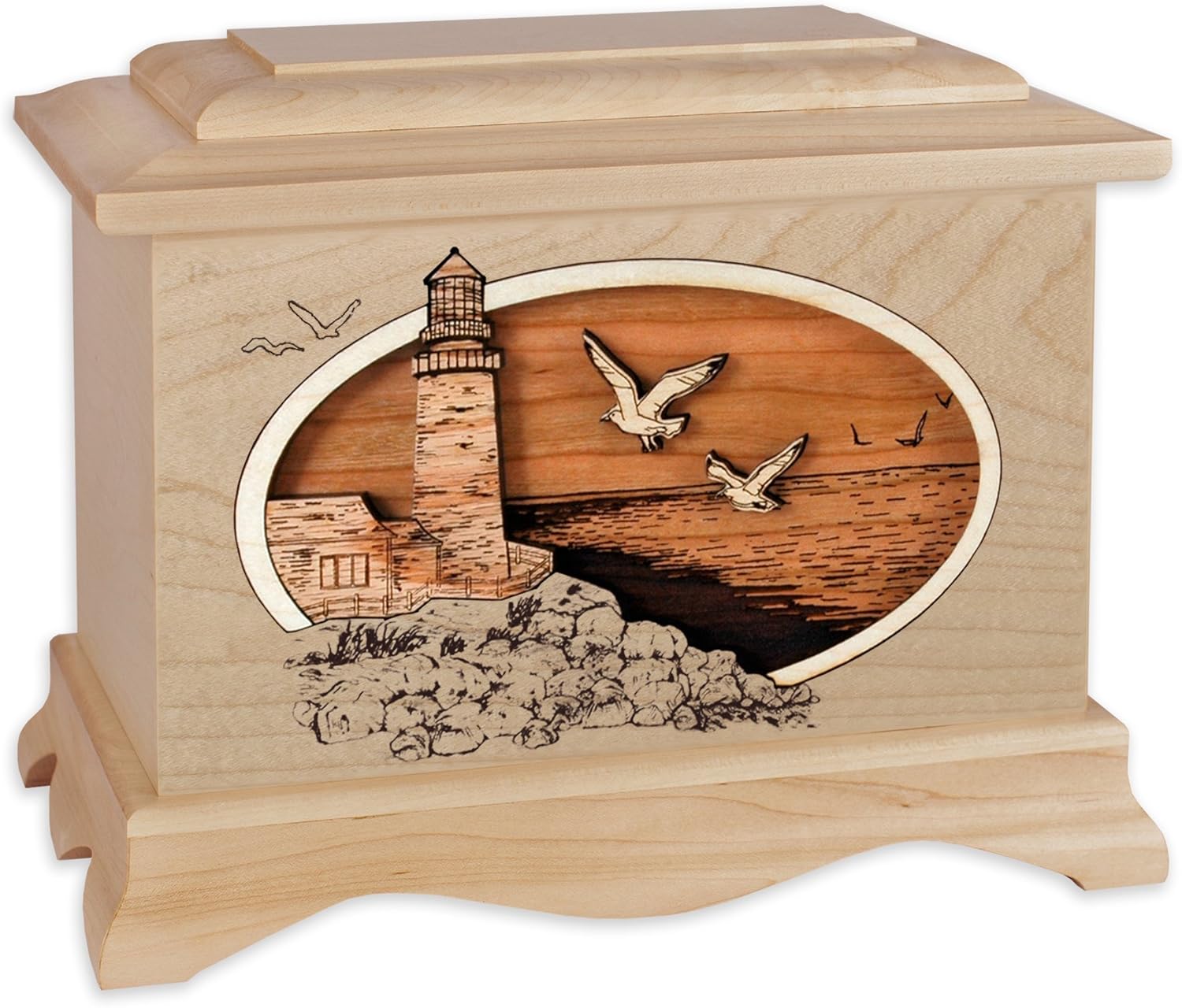 Handcrafted Ambassador Urn with Lighthouse Wood Inlay - Premium Memorial Keepsake for Ashes - Perfect for Home Display, Memorial Services & Coastal Theme Decor