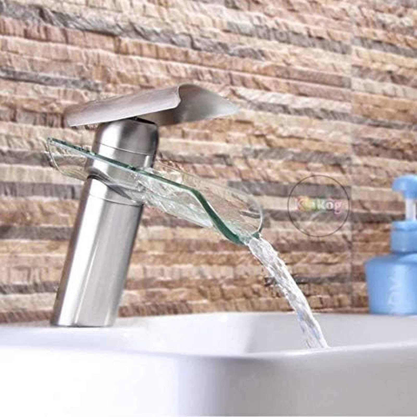 CRJUS Brushed Nickel Single Hole Deck Mount Kitchen Faucet - Brass & Glass Waterfall Sink Mixer Tap for Modern Kitchen | Perfect for Washing Dishes, Filling Pots & Enhancing Kitchen Decor