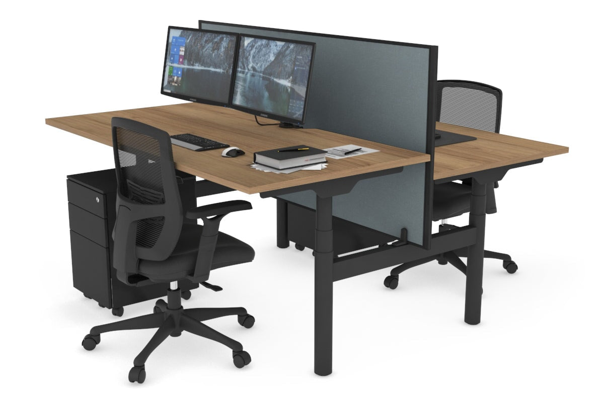 Flexi Premium Height Adjustable 2 Person H Bench Workstation - Black Frame [1600L x 800W with Cable Management] - Ideal for Office, Home Workspace & Collaborative Work Environments