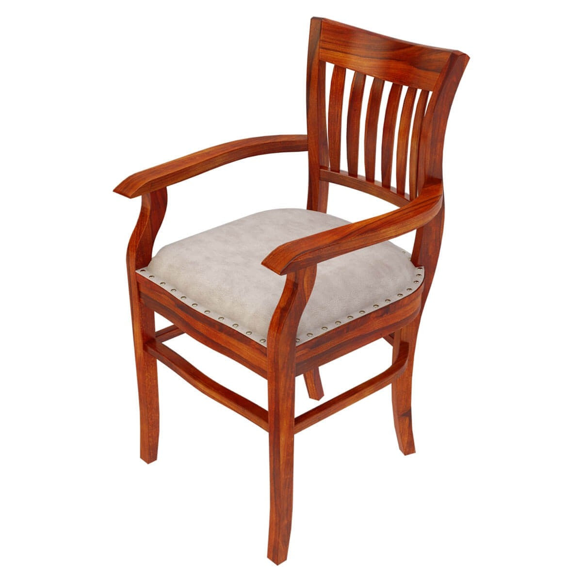 Handmade Rosewood Leather Cushion Dining Arm Chair - Honey Brown - Comfortable Upholstered Seat for Dining Room, Kitchen, or Office