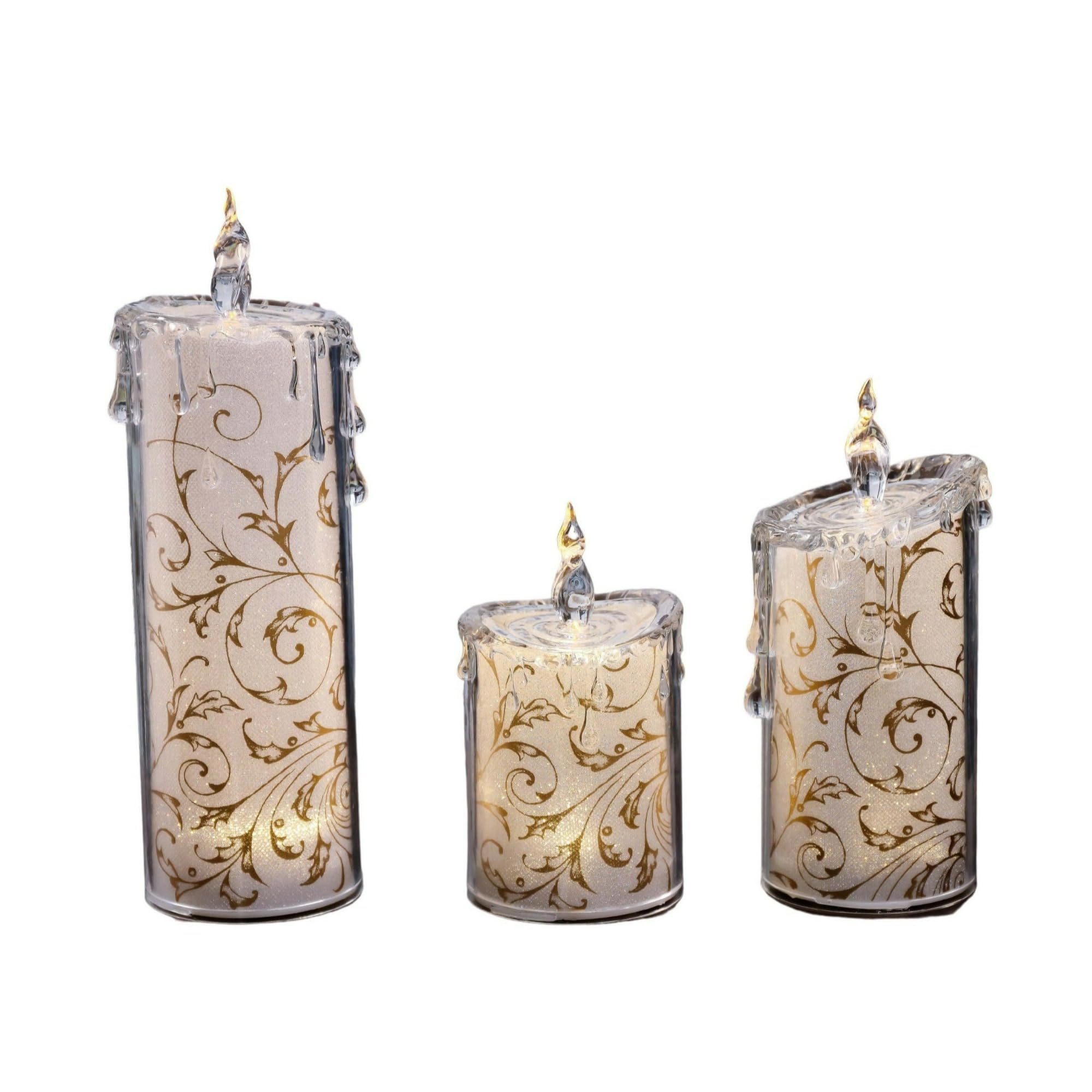 LED Lighted Glitter Swirly Leaf Candles - Set of 6 Gold & White 9.5