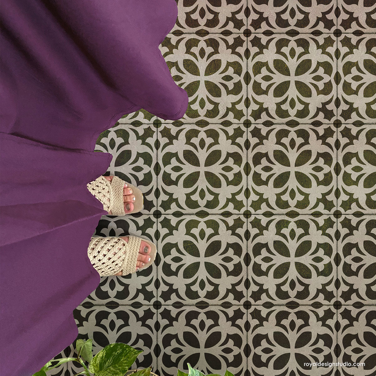 Alicante Tile Stencil - Reusable DIY Ceramic Stencils for Floor & Wall Tiles - Perfect for Home Decor, Bathroom, Kitchen & Backsplash Renovation Projects