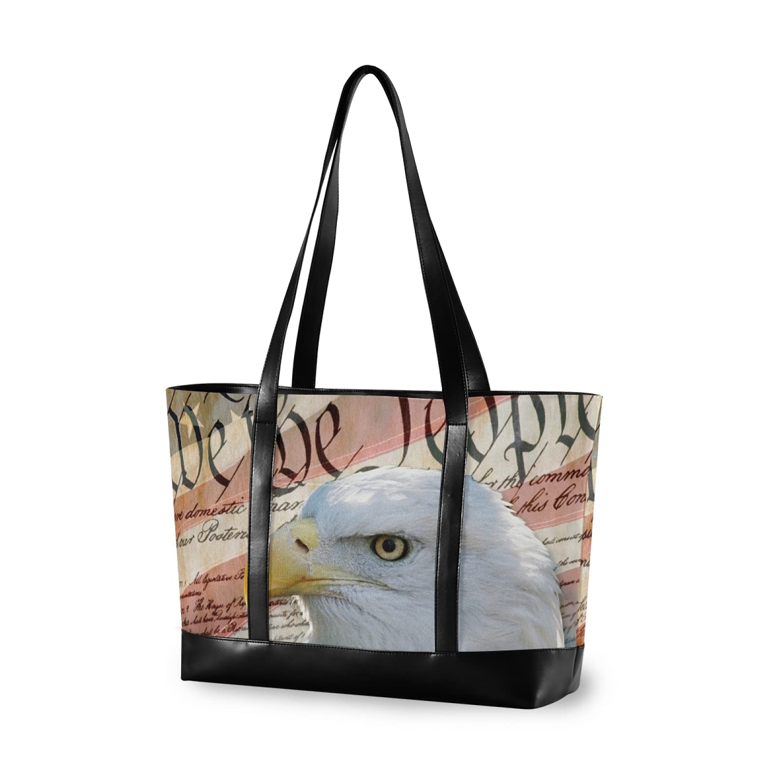 Patriotic American Bald Eagle & Flag Laptop Tote Bag for Women - 15.6 Inch Laptop Organizer Work Bag, Teacher Purse - Perfect for Office, School & Travel (8ue4a)