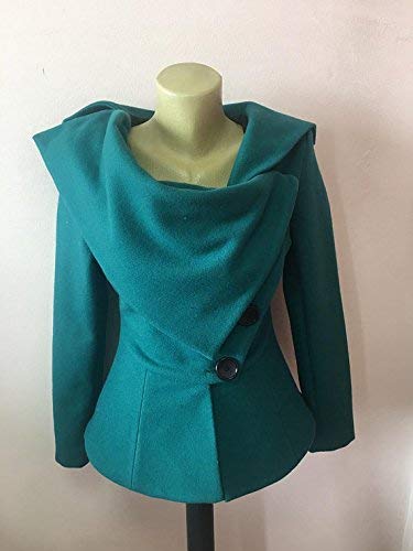 Women's Wool Punk Jacket - Avant Garde Turquoise Blazer with Asymmetrical Flared Design | Perfect for Gothic Fashion, Night Outfits & Streetwear Style