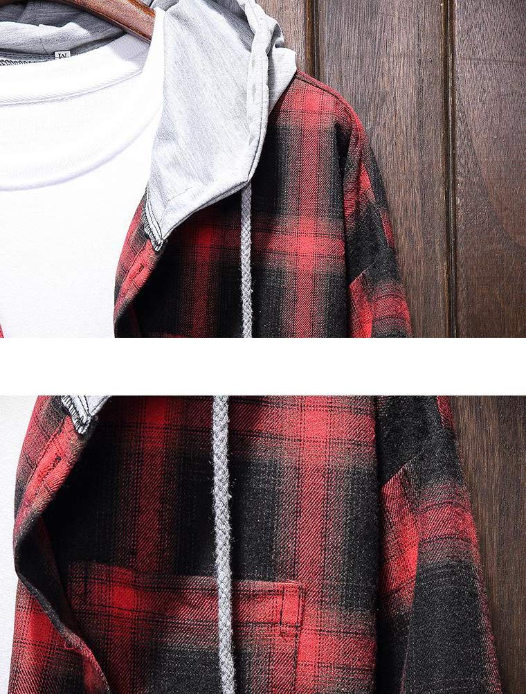 Lavnis Men's Plaid Hooded Shirt Jacket - Lightweight Long Sleeve Casual Button Up Shirt for Outdoor Activities, Camping, and Everyday Wear
