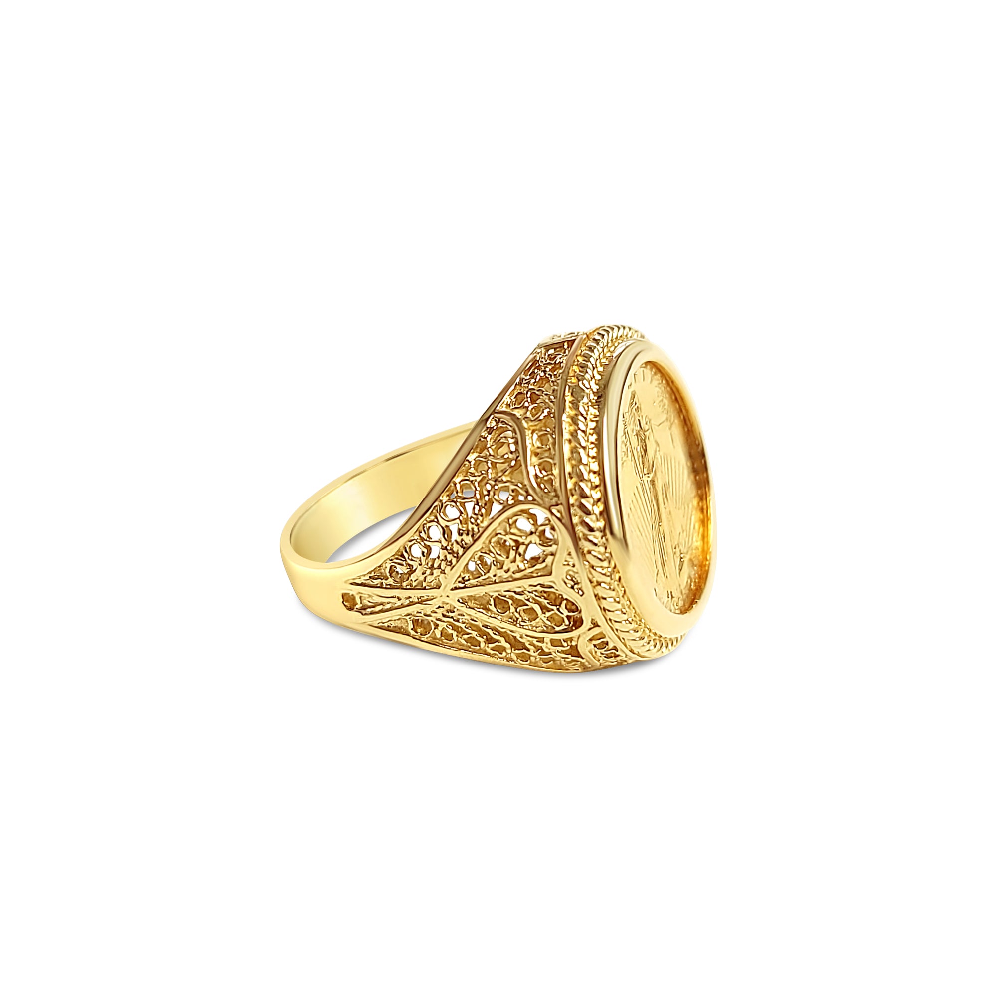 22K Fine Gold Ring with Lady Liberty, Rope & Heart Design - 1/10OZ Solid Gold Band for Women | Perfect Gift for Anniversary, Valentine's Day & Special Occasions