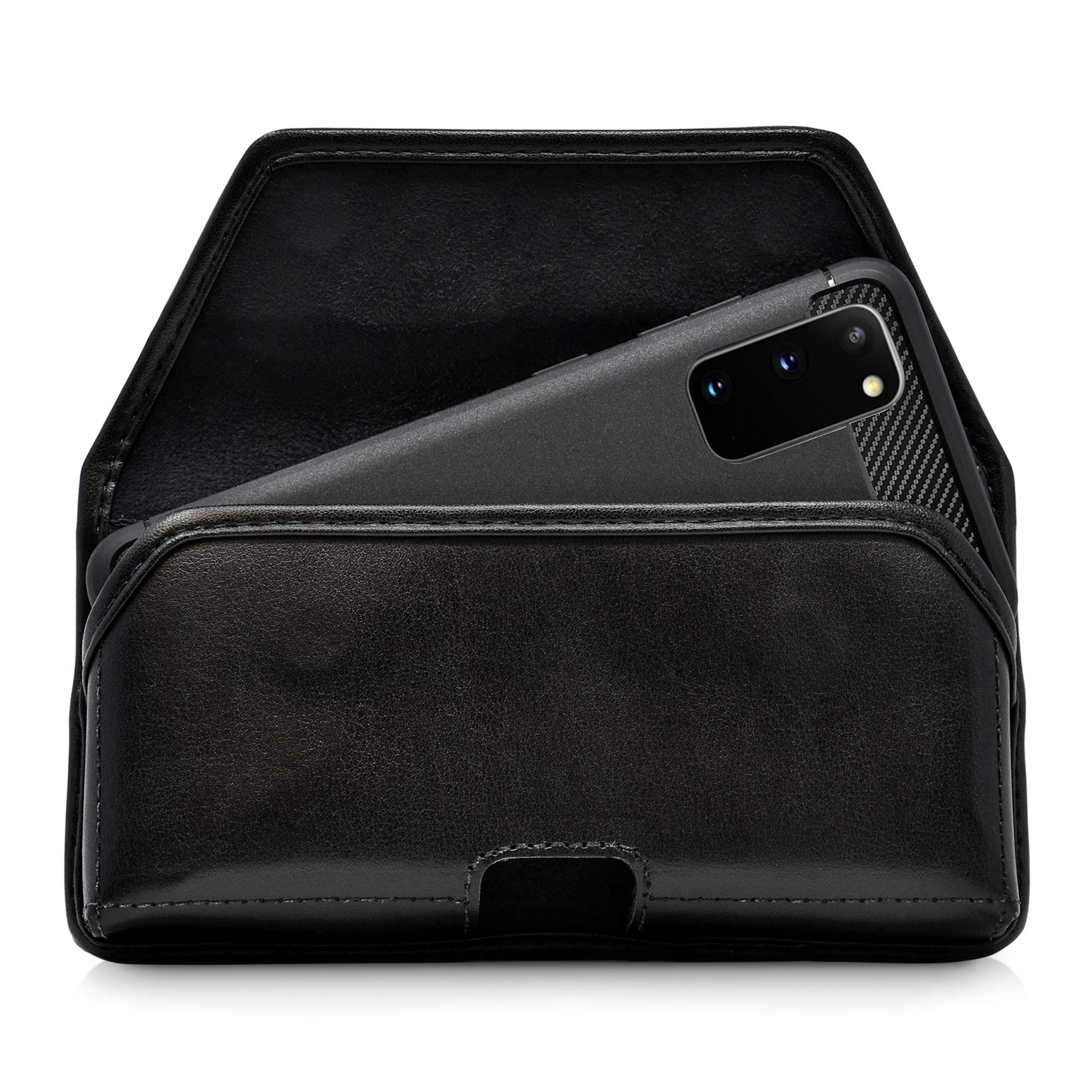 Premium Leather Phone Holster for Samsung Galaxy S25-S20 – Black Belt Clip Holder Compatible with Slim Cases – Magnetic Closure & Durable Metal Clip – Perfect for Work, Hiking, and Outdoor Activities