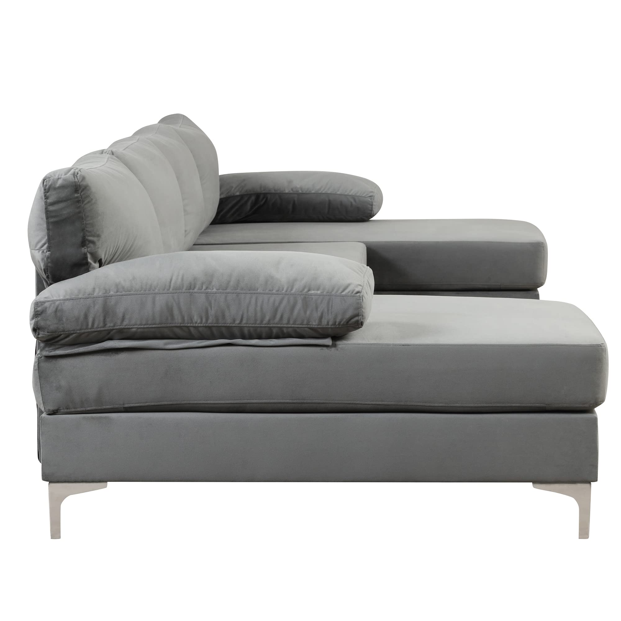 Modern Large Velvet U-Shaped Sectional Sofa with Double Wide Chaise Lounge - Casa Andrea Milano Luxury Fabric Couch for Living Room, Lounge & Home Theater