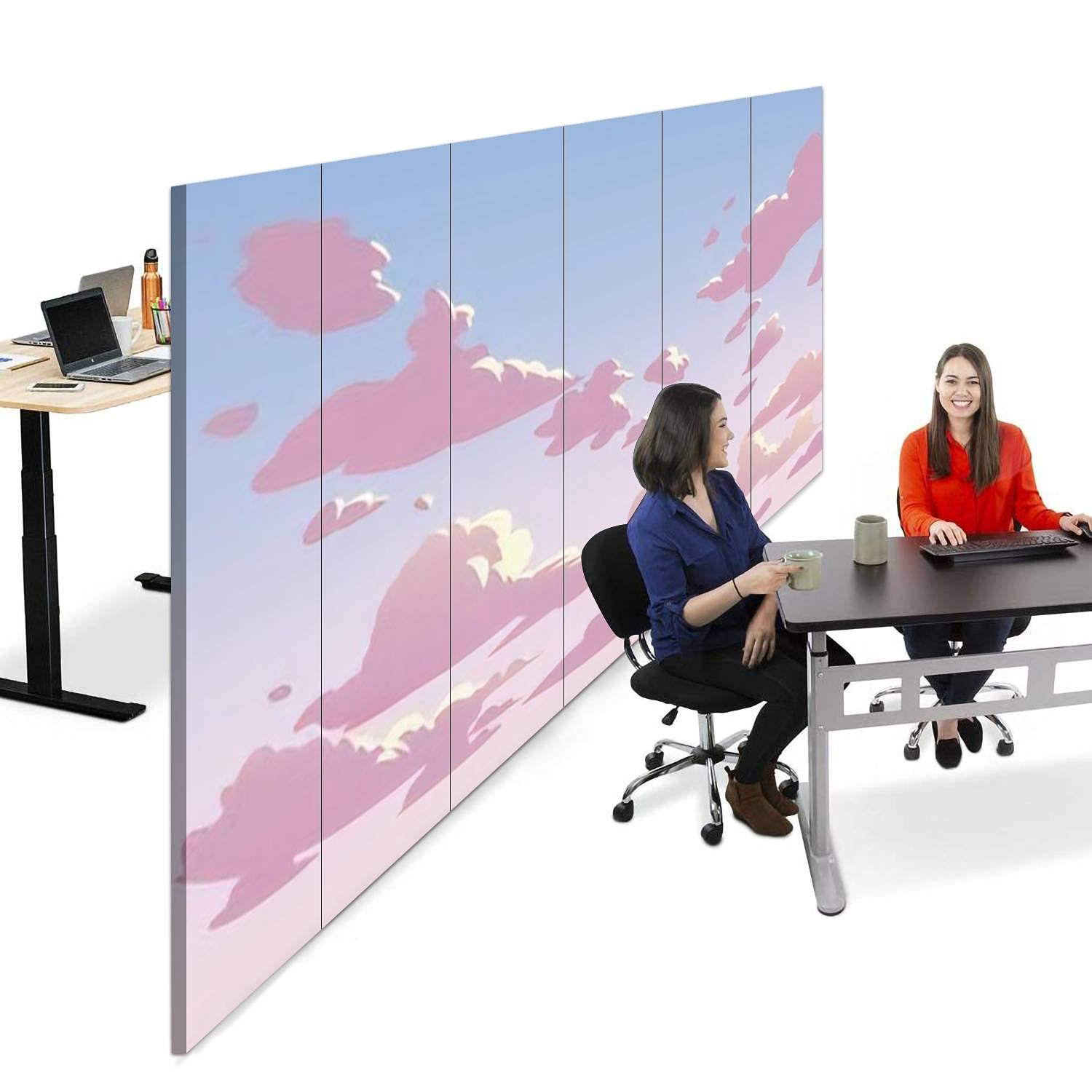 Anime Pink Sky Clouds Canvas Room Divider Screen - 6 Panel Folding Privacy Partition for Bedroom, Office & Studio - Lightweight Portable Room Separator Wall Decor