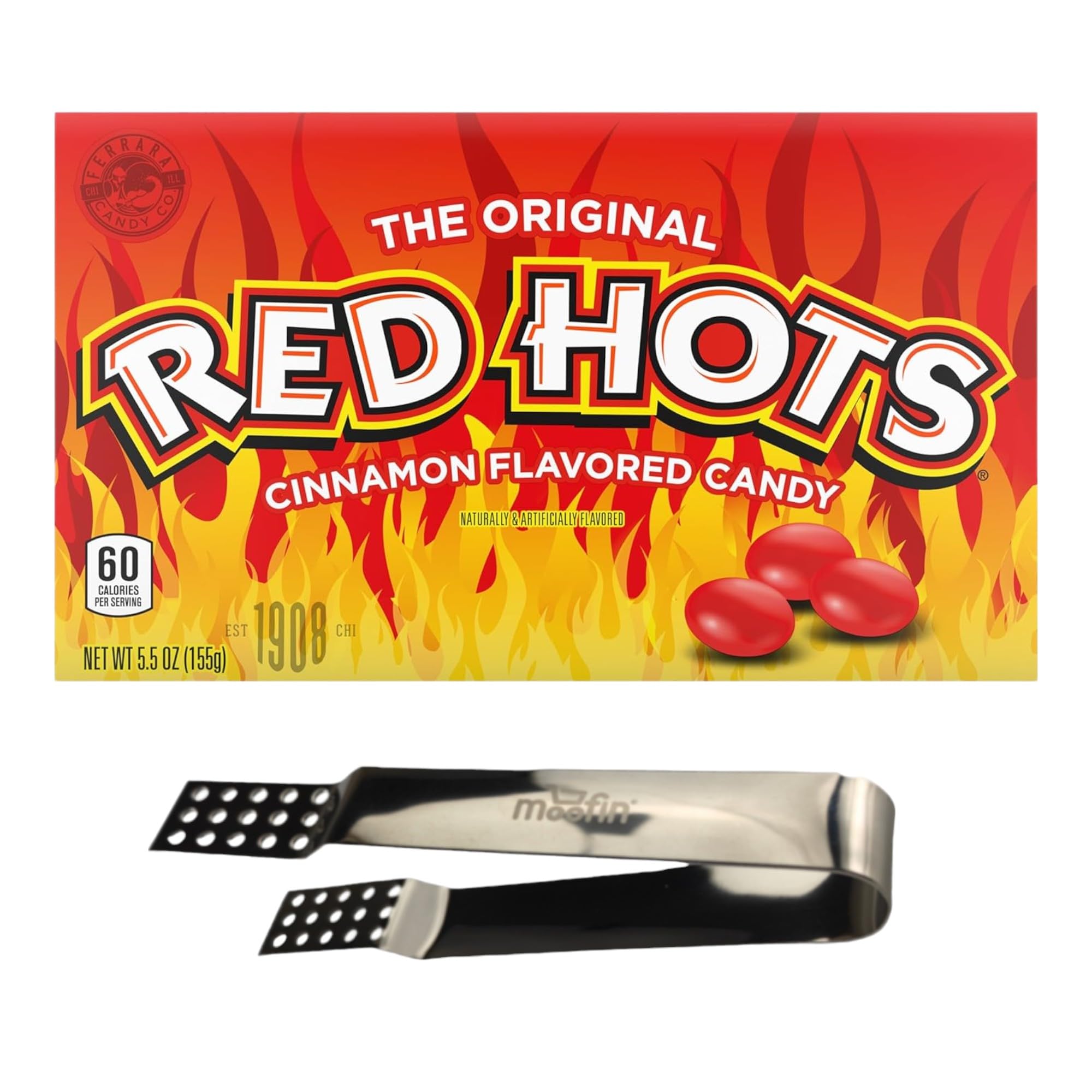 **55oz Cinnamon Imperials Candy - Sweet & Spicy Cinnamon Candy with Moofin Silver SS Tea Bag Squeezer - Perfect for Tea Time, Baking & On-the-Go Snacking**