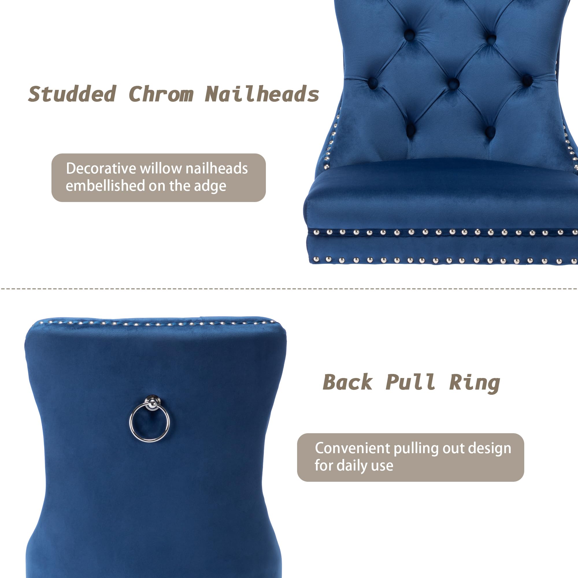 KCC Velvet Dining Chairs Set of 4 - Upholstered Tufted Modern Dining Room Chairs with Nailhead Trim & Solid Wood Legs, Nikki Collection in Elegant Blue - Perfect for Kitchen, Dining Room, Restaurant or Home Decor