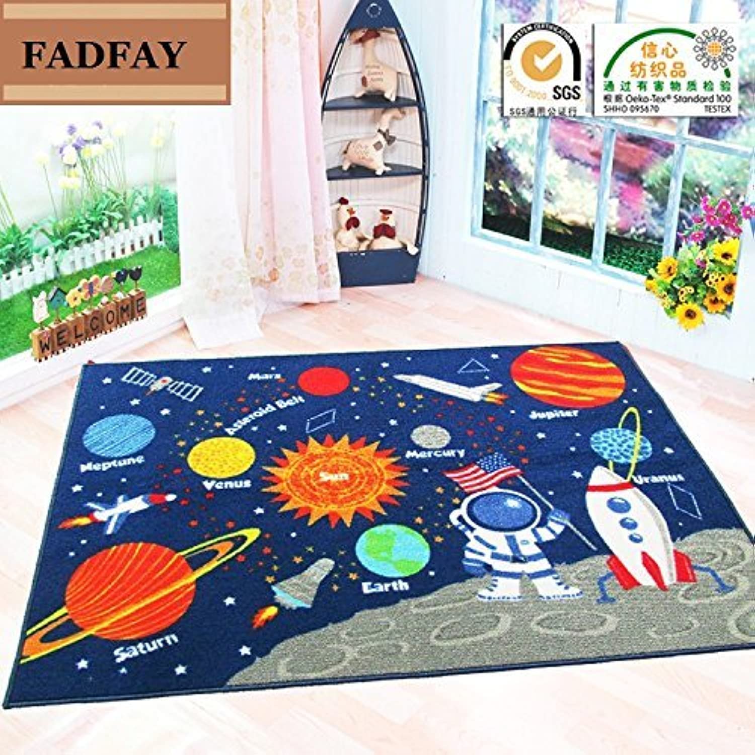 FADFAY Outer Space Themed Kids Rug - Soft & Durable 39''x52'' Playroom Carpet for Boys & Girls - Perfect for Bedroom, Nursery, or Play Area Decor