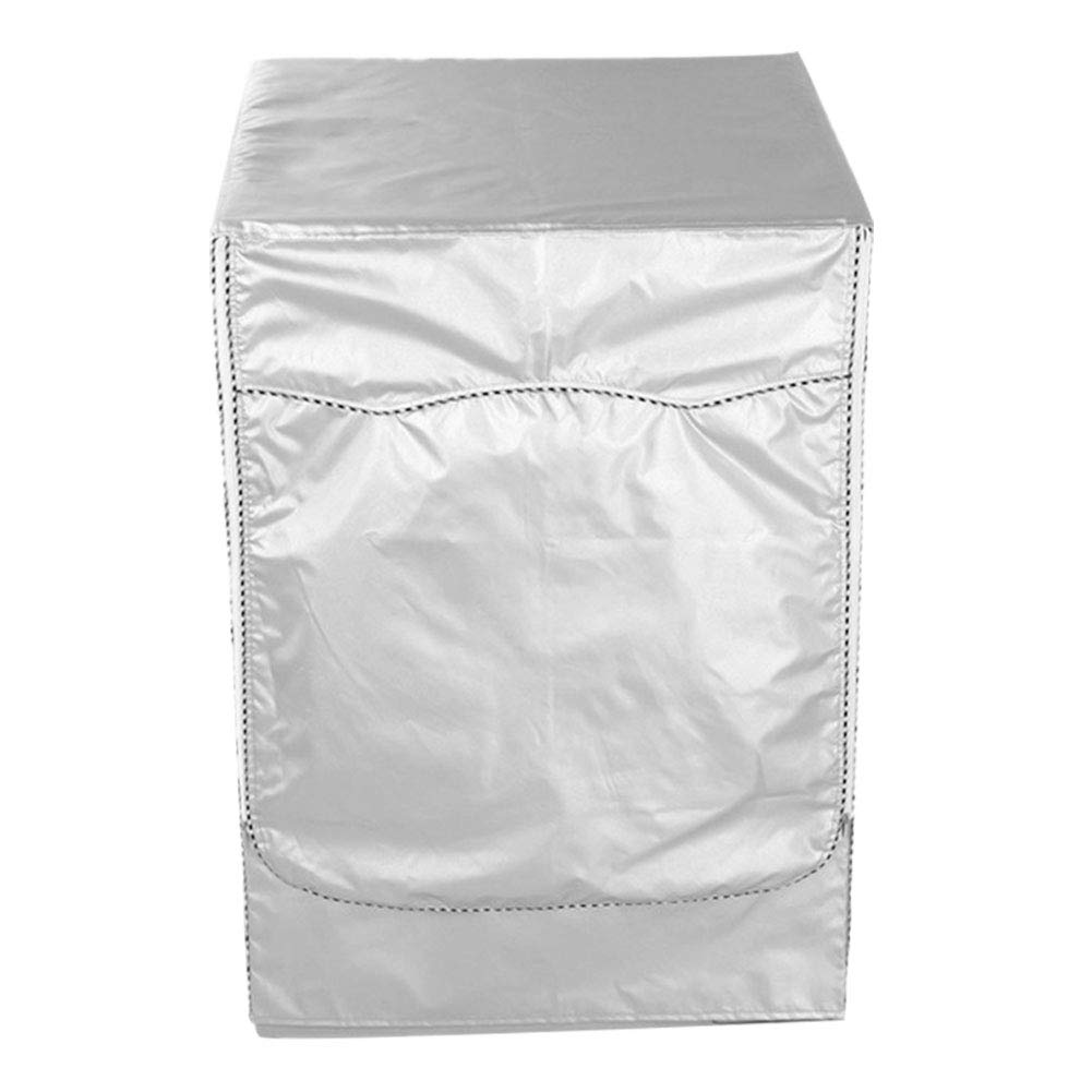 Keenso Waterproof Washing Machine Cover with Zipper - Dustproof Front Load Washer Protector (Silver, Size M) - Perfect for Laundry Room, Basement & Outdoor Use