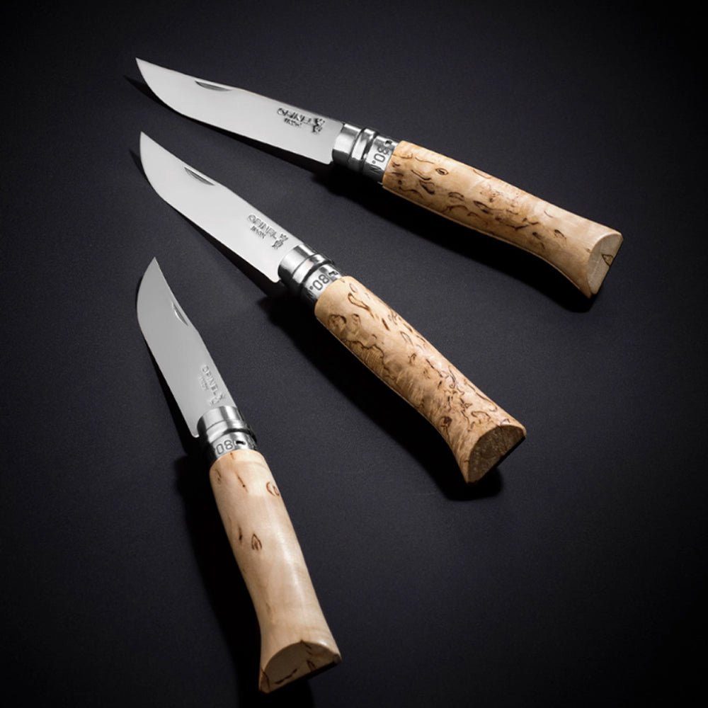 Opinel No.08 Sampo Folding Knife with Curly Birch Wood Handle - Perfect for Camping, Hiking, and Outdoor Adventures