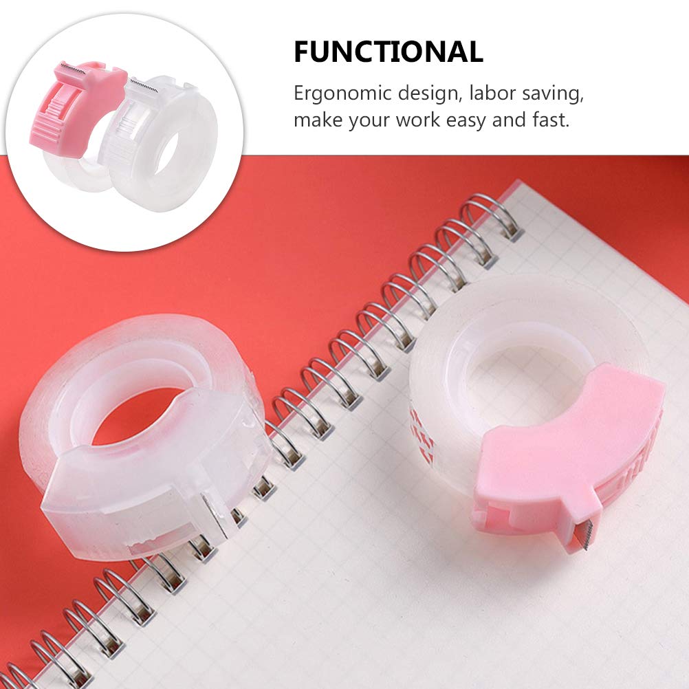 2 Pack Mini Plastic Tape Dispenser with Cutter - Portable Tape Holder for Office, School, Home & Crafting - Transparent Stationery Supply (Great for Wrapping Gifts, Organizing Desk & DIY Projects)