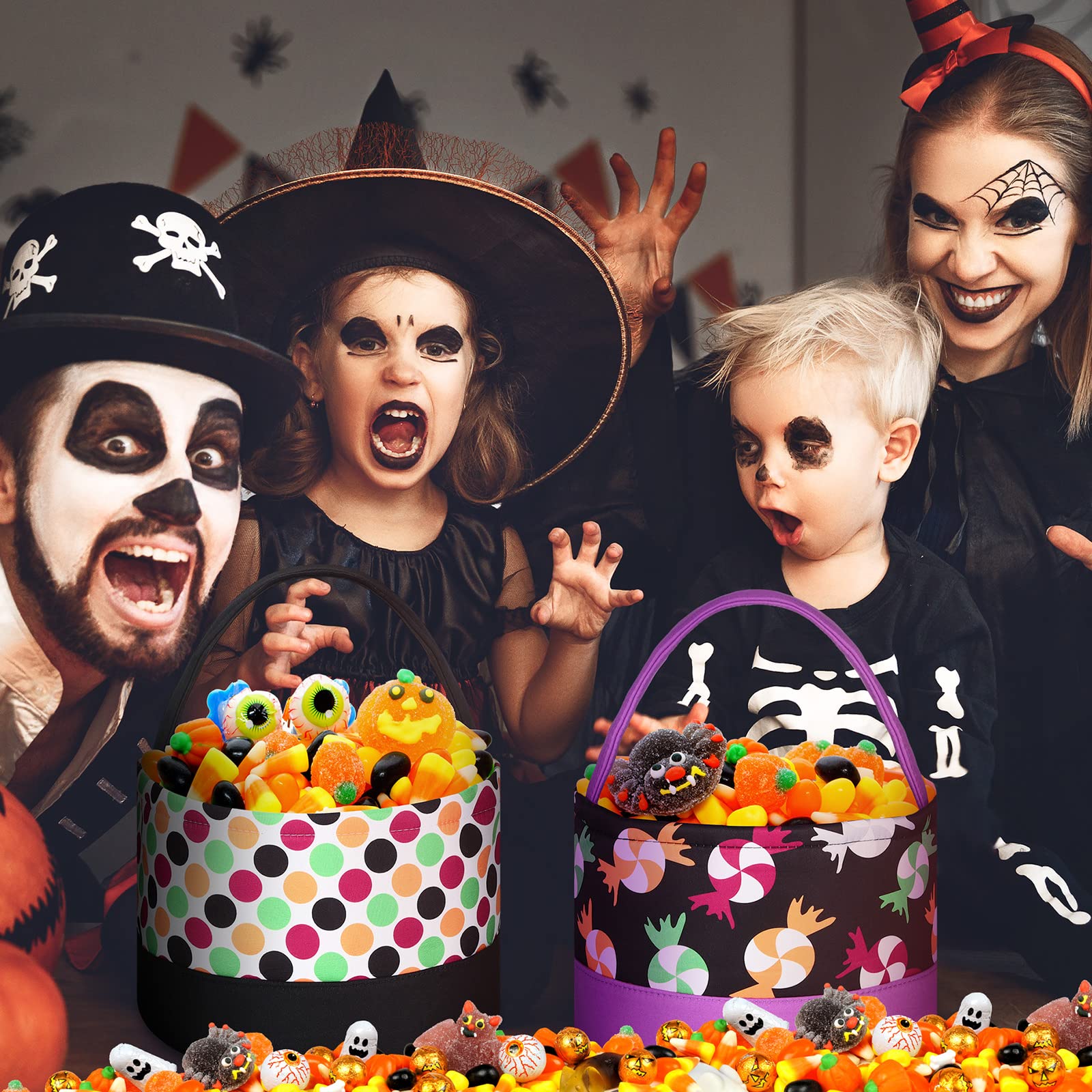 Kajaia 3-Piece Halloween Pumpkin Candy Buckets for Kids - Trick or Treat Bags, Halloween Party Favors & Goodie Baskets for Candy Collection & Festive Decorations