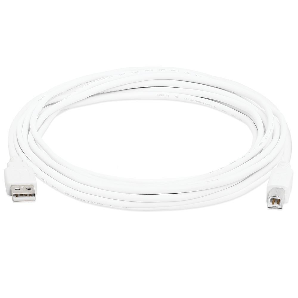 Premium 15ft USB 2.0 Printer Cable - Gold Plated Type A to B Male Cord for Canon/Epson/HP/Lexmark/Dell/Xerox/Samsung Printers & Scanners | Fast Data Transfer | Durable White Cable for Home Office & Business Use
