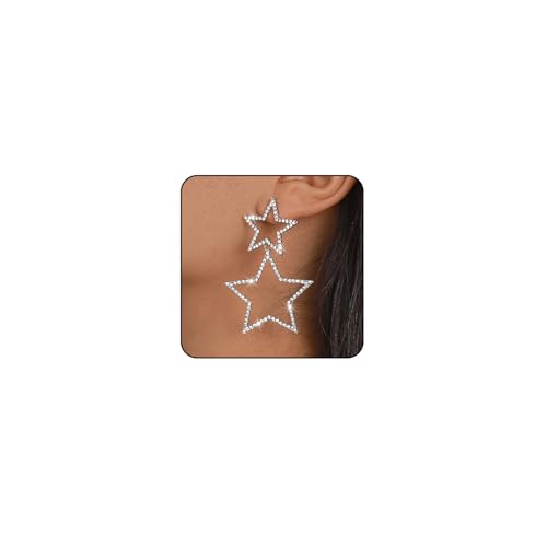 1-Silver star dangle earrings