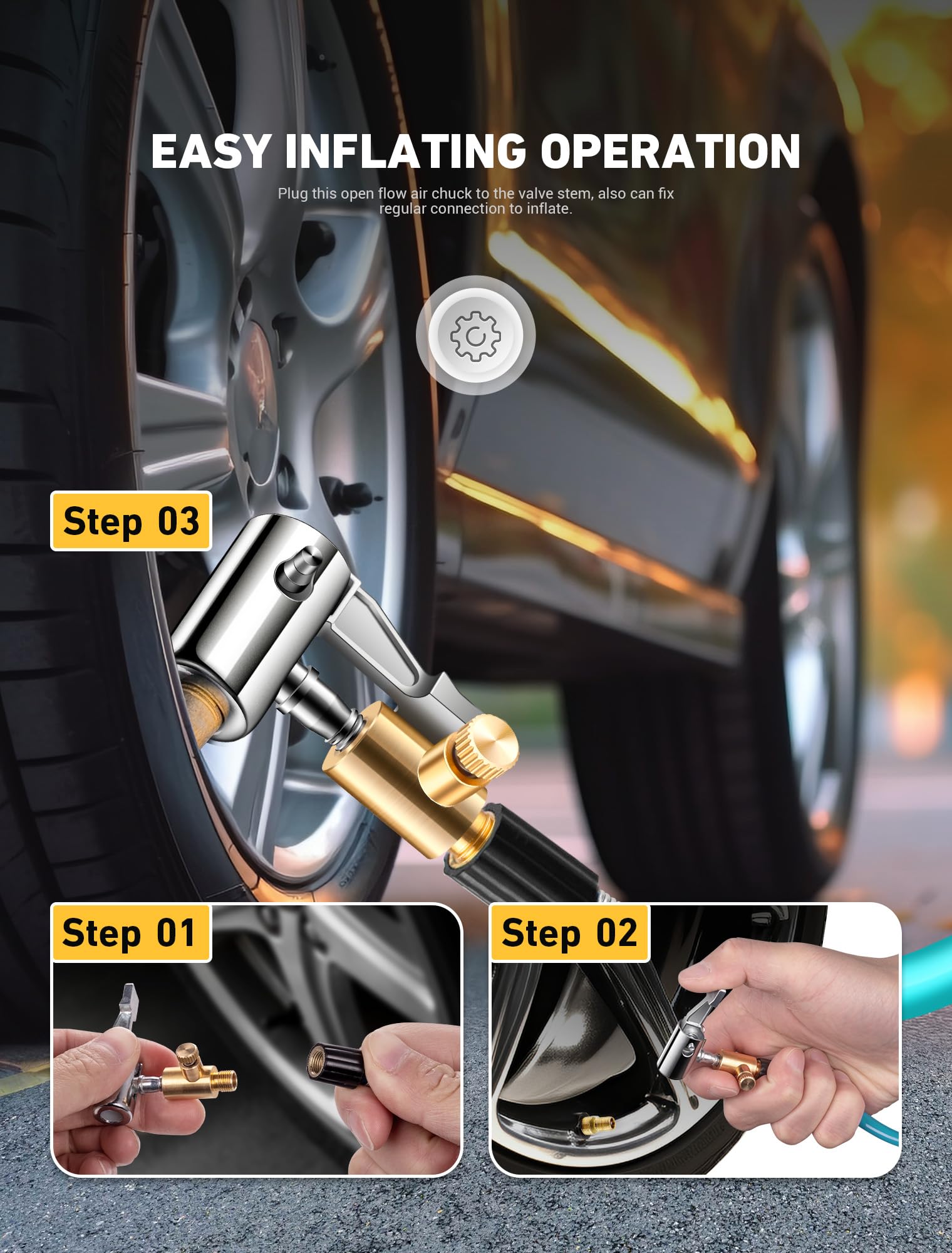**All Metal Lock-On Air Chuck Tire Inflator Hose Nozzle Adapter – 8mm Quick Connect & Release, No Leak Design for Portable Tire Pumps & Air Compressors – Perfect for Cars, Bikes, and ATVs**