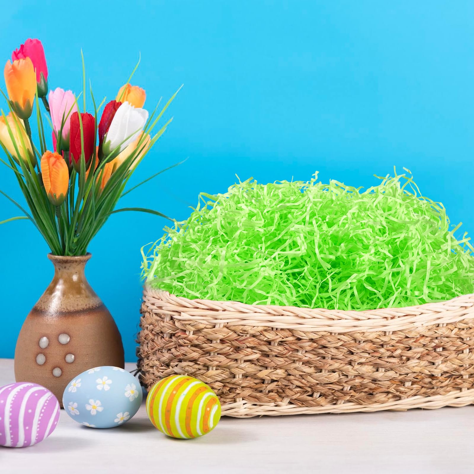 Eco-Friendly 10.5oz (300g) Recyclable Raffia Paper Shreds - Bulk Easter Basket Grass Filler for DIY Crafts, Party Decorations & Spring Celebrations