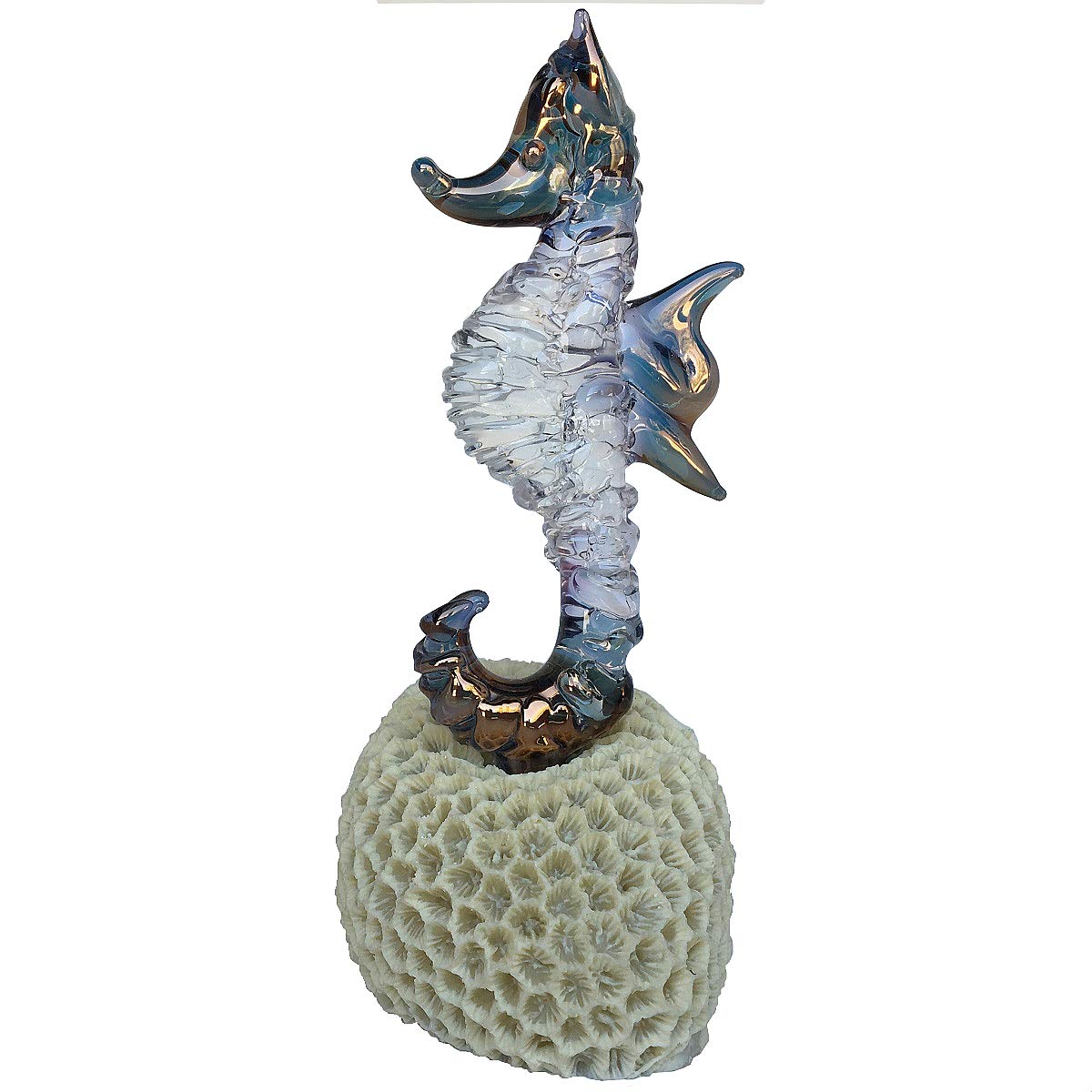 Hand Blown Glass Seahorse Figurine on Coral Base - Unique Home Decor, Ocean Themed Gift for Beach House, Aquarium & Coastal Living Room Decoration