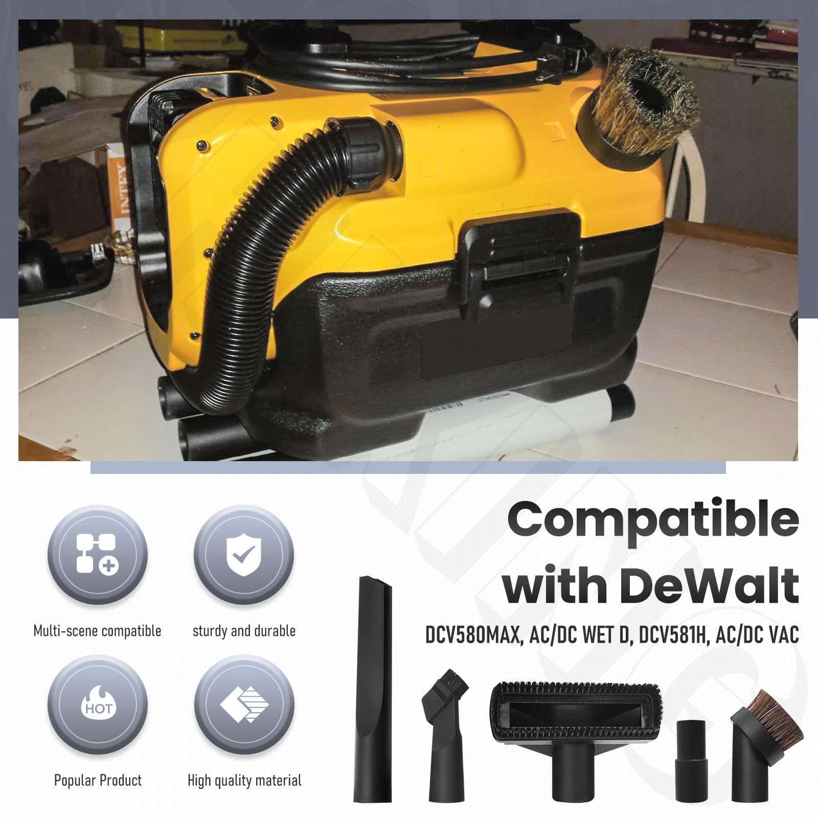 Replacement Hose Assembly Kit for Dewalt DCV580 DCV581H Wet Dry Vacuum Cleaner - Compatible Accessory for Dust & Debris Cleaning in Workshops, Garages & Construction Sites