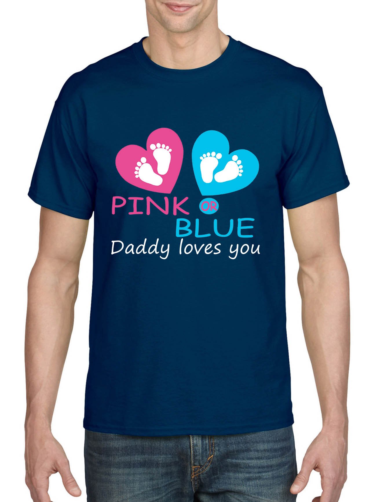 Pink or Blue Daddy Loves You Gender Reveal Baby T-Shirt - Cute Pregnancy Announcement & Newborn Gift (Navy Blue, Size S) - Perfect for Baby Showers, Gender Reveal Parties & First-Time Parents