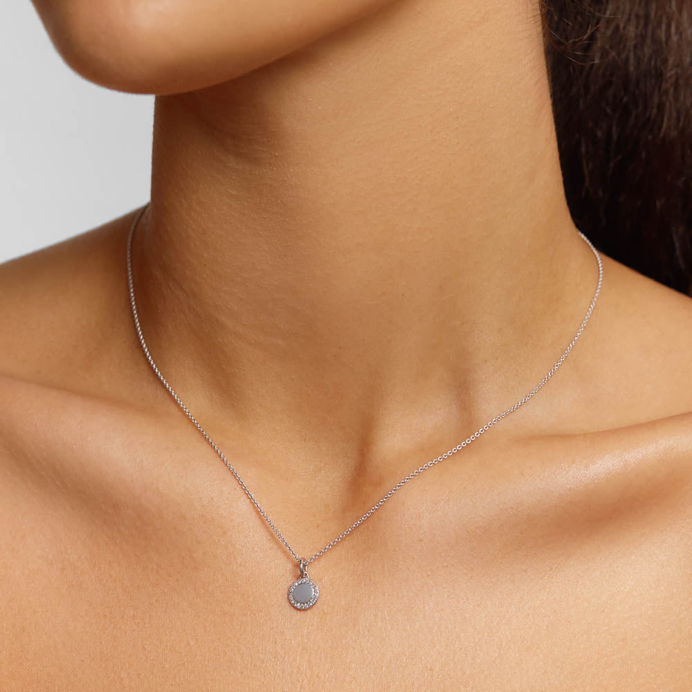 Elegant Silver Diamond Mini Disc Necklace for Women - Perfect for Everyday Wear, Date Nights & Special Occasions