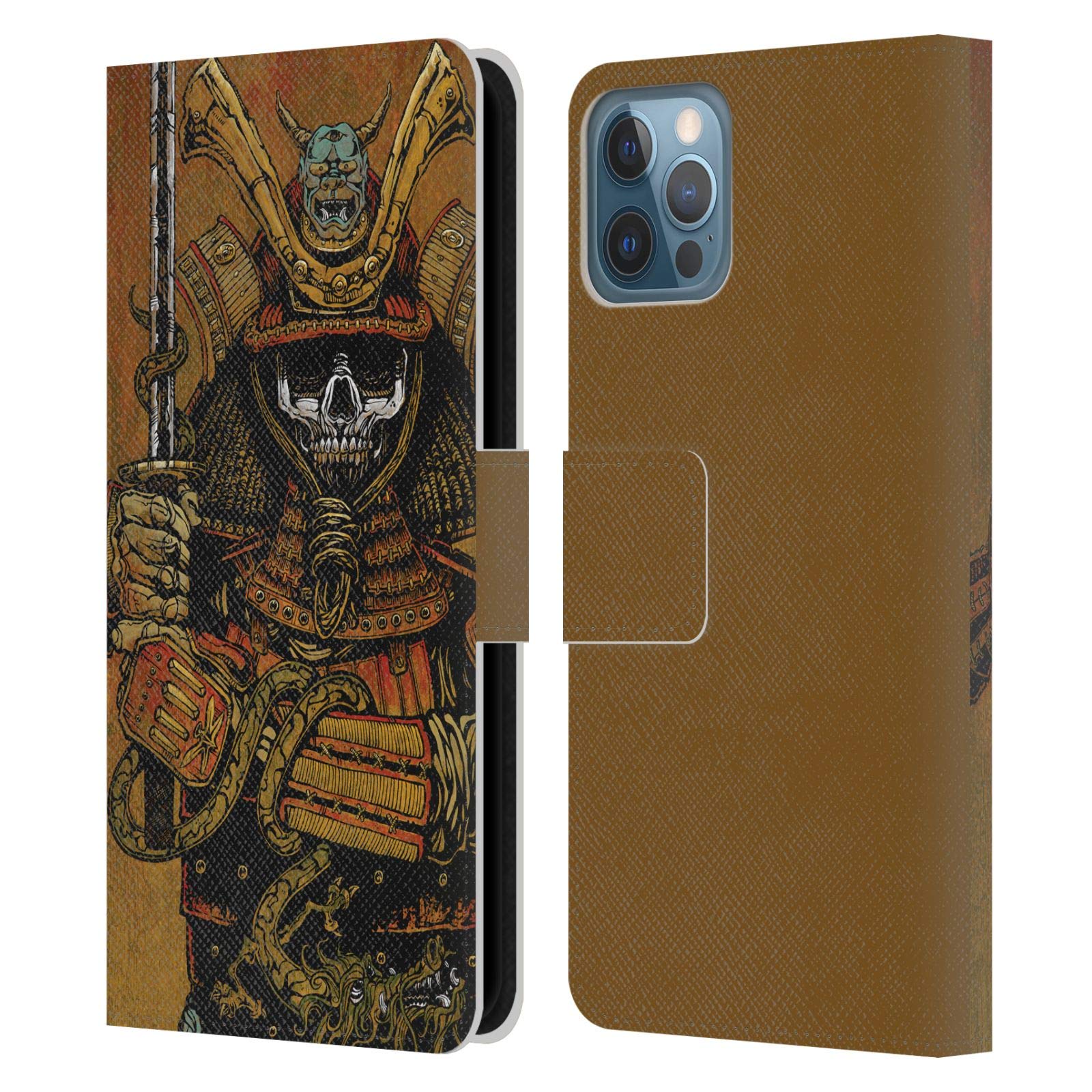 David Lozeau Samurai Grunge Leather Wallet Case for iPhone 12/12 Pro - Officially Licensed Art Cover with Card Slots | Perfect for Daily Use, Travel & Protection