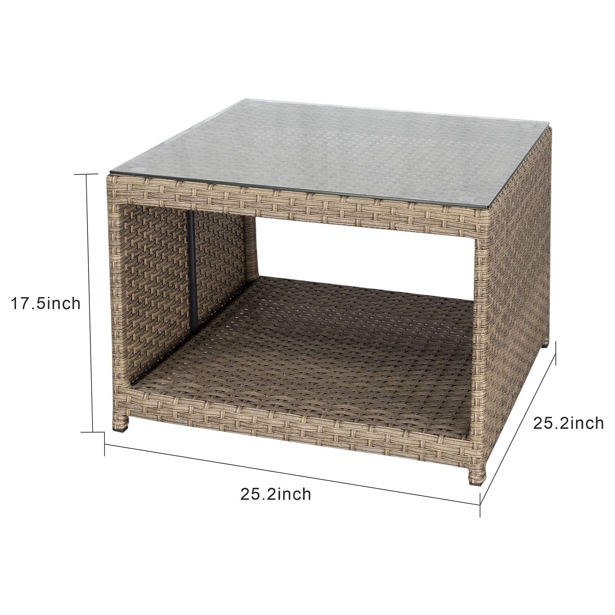 DIMAR GARDEN Outdoor Coffee Table - Wicker Rattan Patio Side Table with Storage & Tempered Glass Top - Modern Luxury Furniture for Garden, Balcony, Poolside - Light Brown