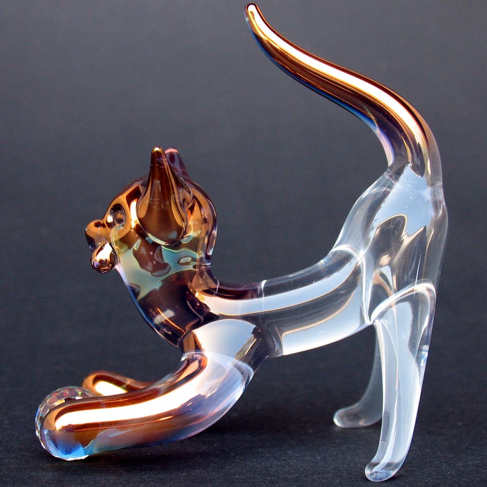 Hand Blown Glass Cat Figurine with Swarovski Crystals - Elegant Home Decor & Gift for Cat Lovers - Perfect for Shelves, Desks, and Collectible Displays