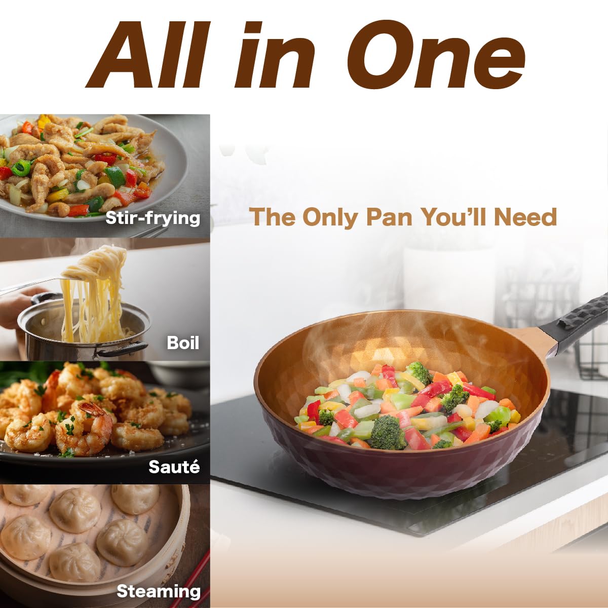 Premium Diamond X Non Stick Wok Pan with Lid - 11