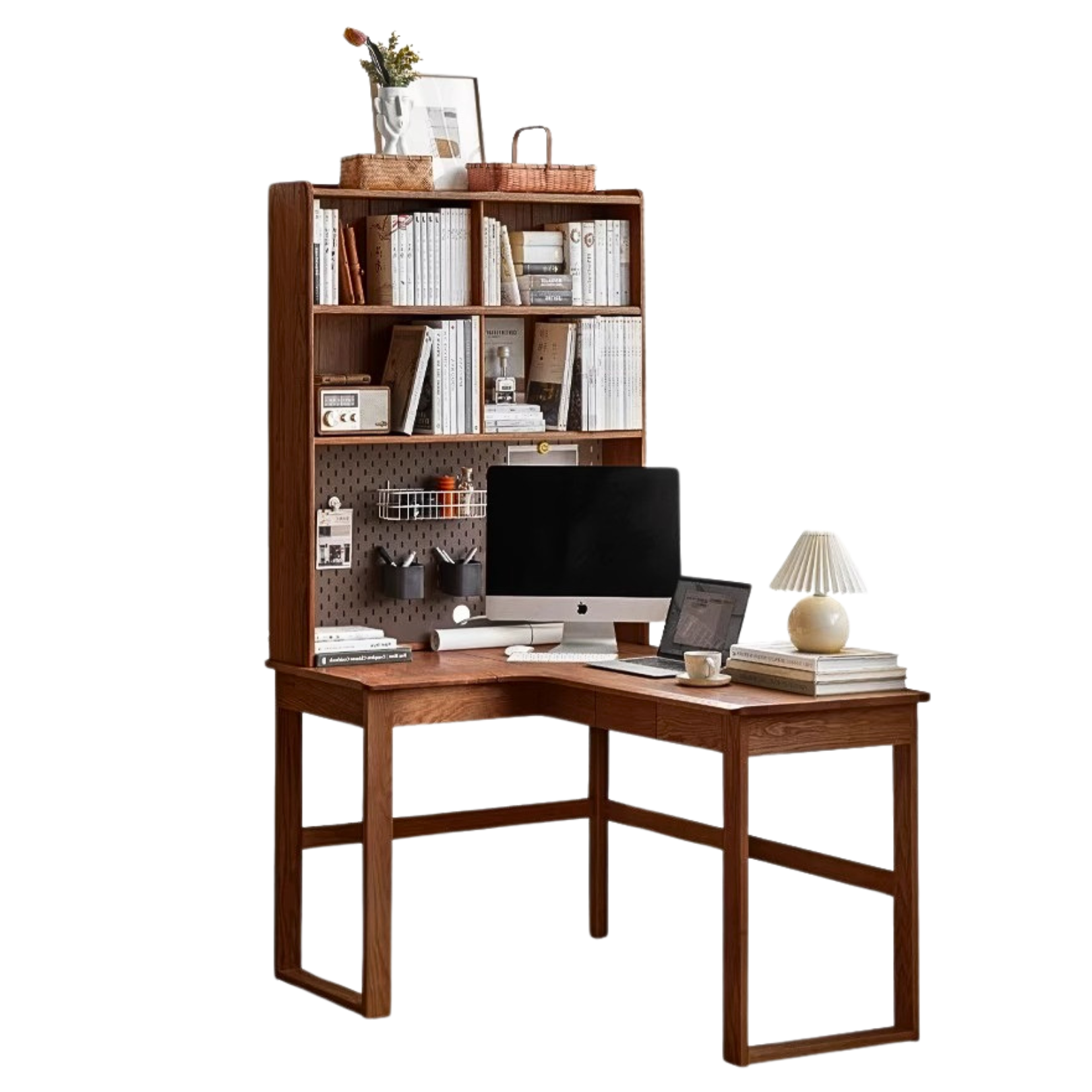 Solid Oak Wood L-Shaped Corner Office Desk - Modern Home & Office Workspace Solution for Productivity & Comfort