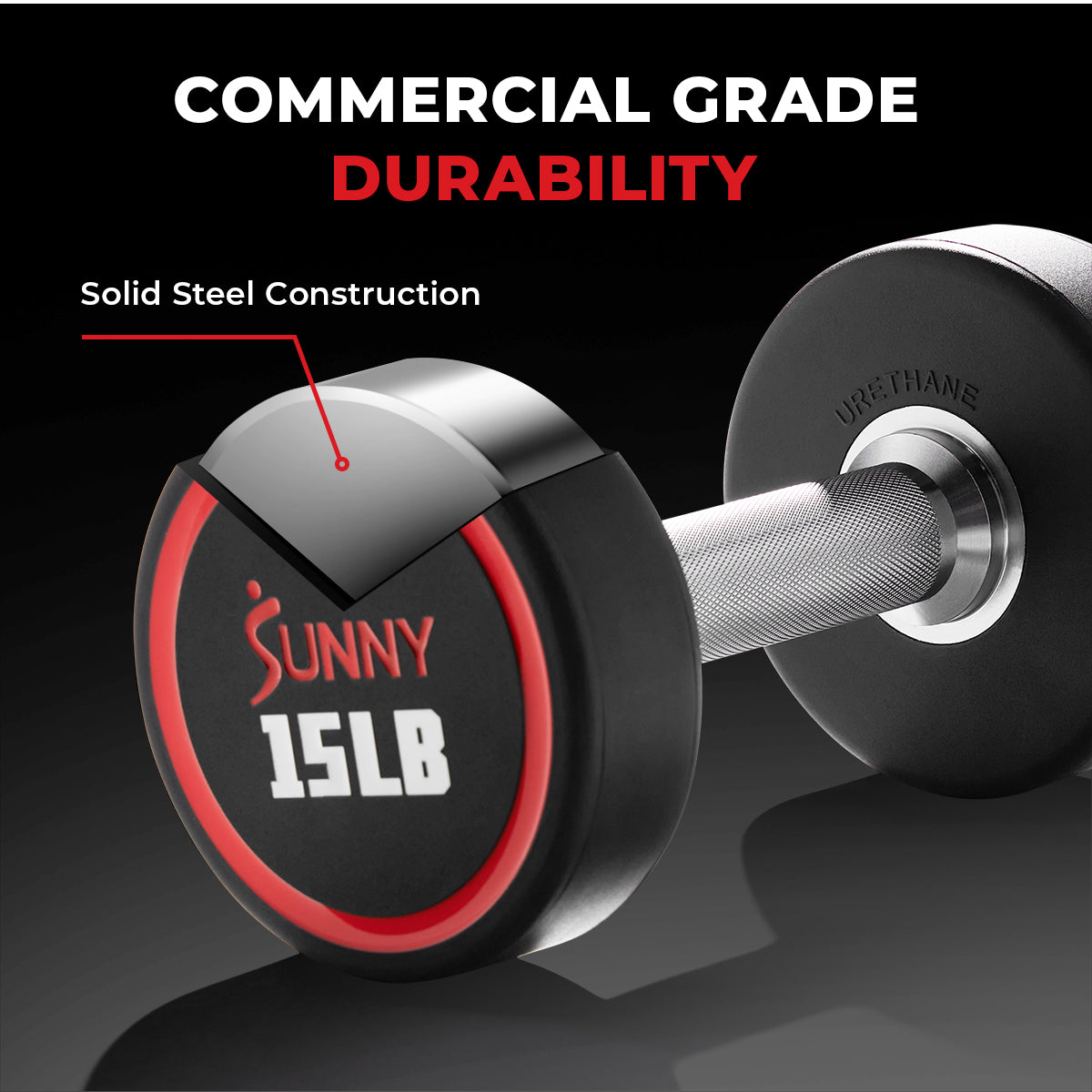 Sunny Strength™ Premium Polyurethane Round Dumbbell 5-55LBS Set for Home Gym, Strength Training & Weightlifting - Durable Fitness Equipment for Men & Women
