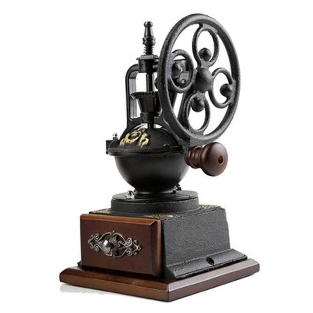 DPPAN Manual Coffee Grinder with Antique Iron Burr - Adjustable Wooden Hand Crank Coffee Mill with Drawer for Espresso, French Press & Pour Over - Perfect for Home, Office & Camping Use