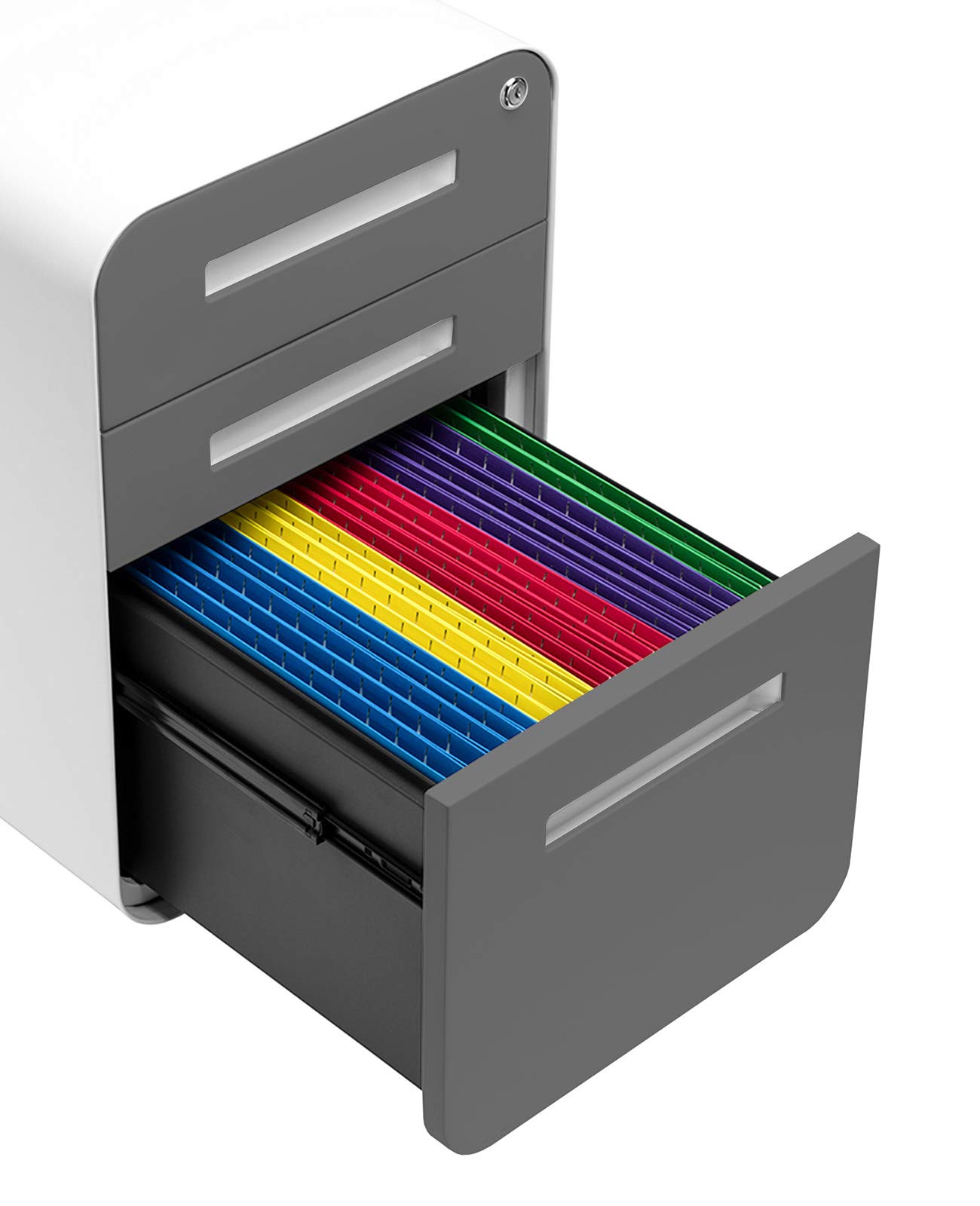 Laura Davidson 3-Drawer Locking File Cabinet - Under Desk Metal Filing Cabinet for Legal & Letter Folders, Wheels & Stationary Feet, Pre-Assembled, Dark Grey - Perfect for Home Office, Small Business & Professional Workspaces