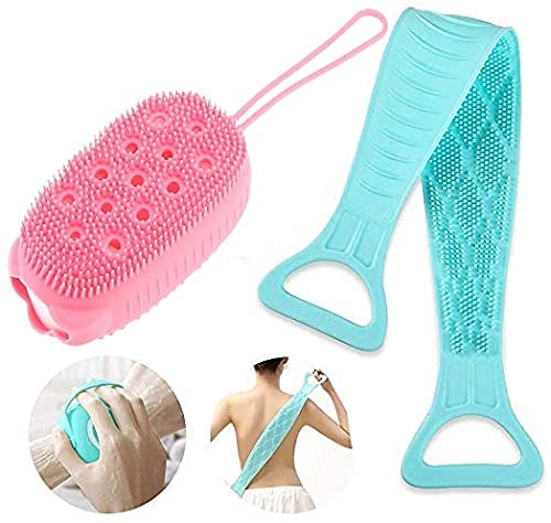 Blueride 2-Pack Silicone Back Scrubber Bath Brush Set - Exfoliating Body Brush for Dead Skin Removal with Soft Bristles & Massage Balls - Gentle Double-Sided Shower Brush for Men & Women - Perfect for Spa, Shower, and Bath Time Relaxation