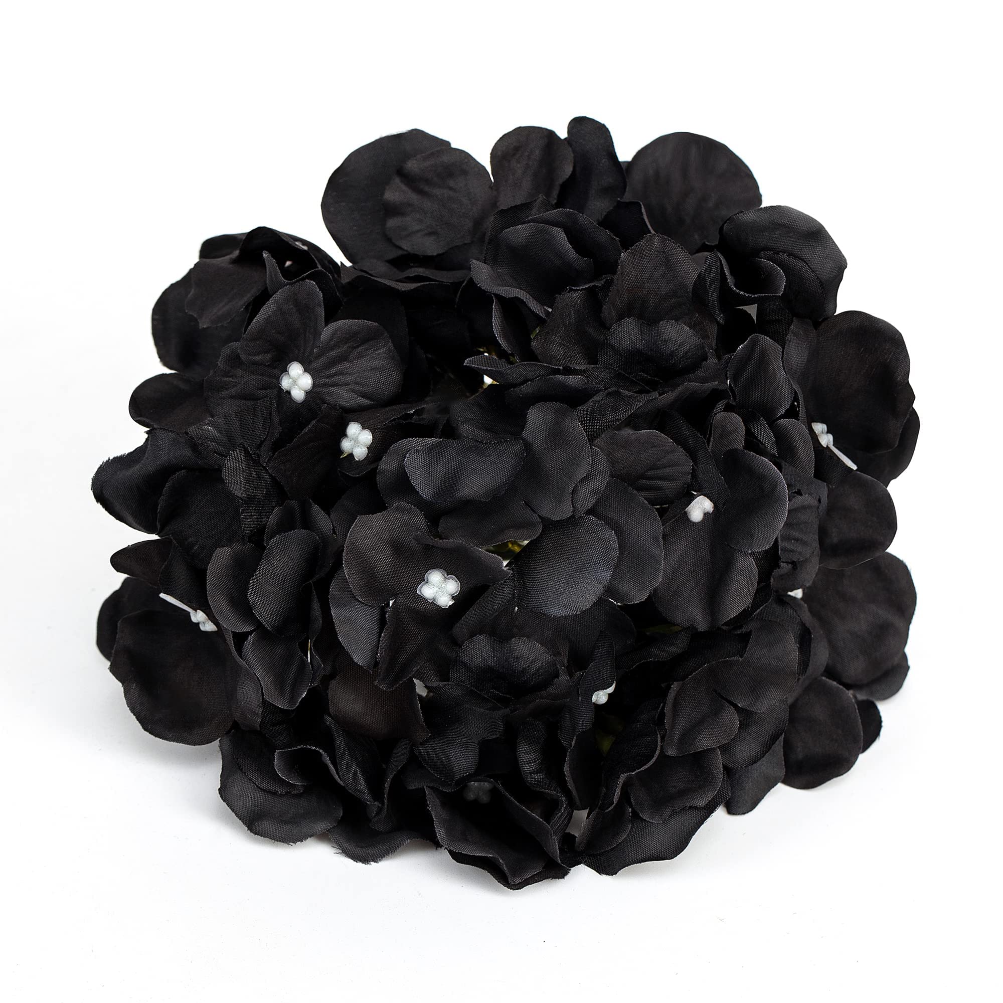10pcs Black Hydrangea Silk Flower Heads with Stems - Artificial Wedding Flowers for Home Decor, Party & Baby Shower Arrangements - Perfect for Centerpieces, Bouquets and DIY Floral Projects