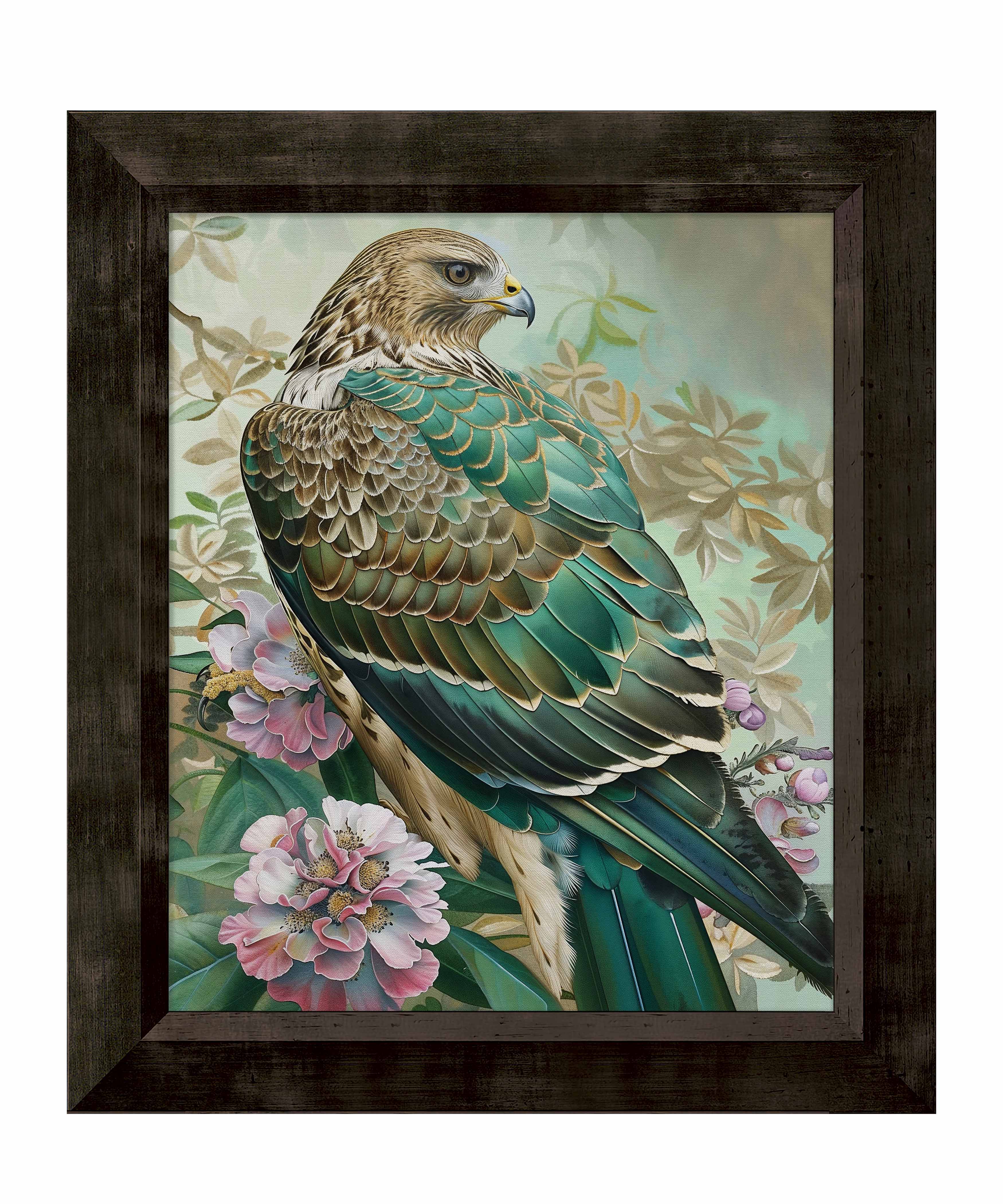 Emerald Majesty Hawk Amidst Blossoms Limited Edition Canvas Wall Art - Nature Inspired Home Decor for Living Room, Bedroom & Office