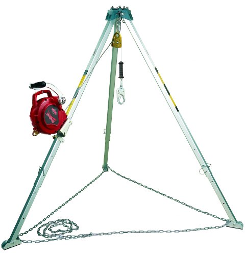 3M Protecta Rebel 8308006 8-Ft Aluminum Tripod with 50-Ft Stainless Steel Self-Retracting Lifeline - Fall Protection Safety Equipment for Construction, Roofing & Industrial Work (Includes AK105A Tripod, 3590498 Bracket & AK020A1 Pulley) - Red/Silver